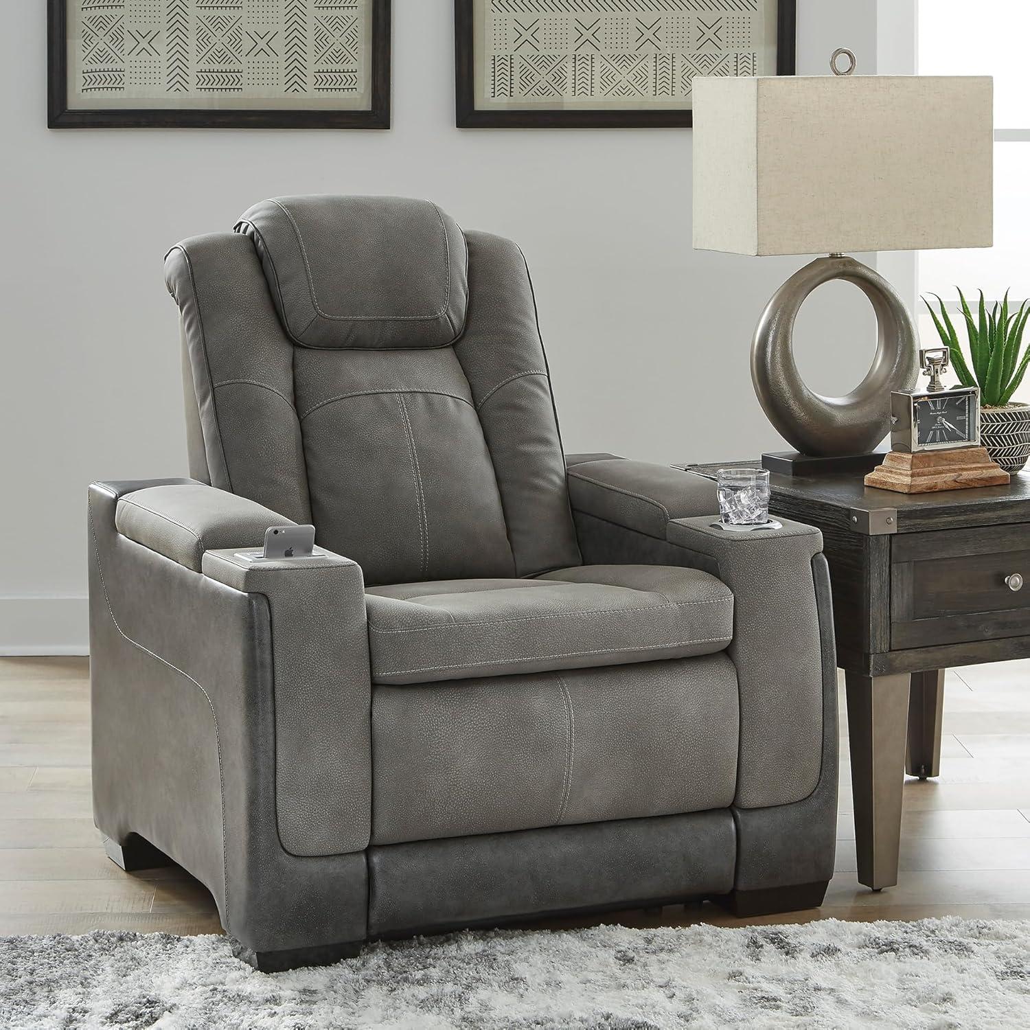 imageSignature Design by Ashley NextGen DuraPella Power Recliner with Adjustable Headrest SandGrey