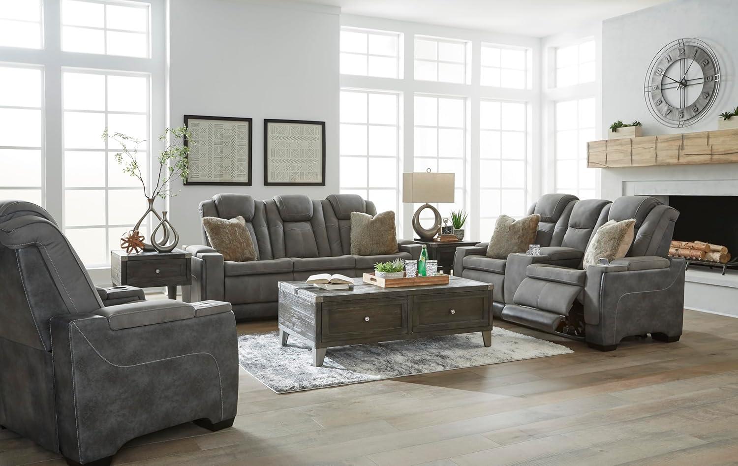 imageSignature Design by Ashley NextGen DuraPella Power Recliner with Adjustable Headrest SandGrey