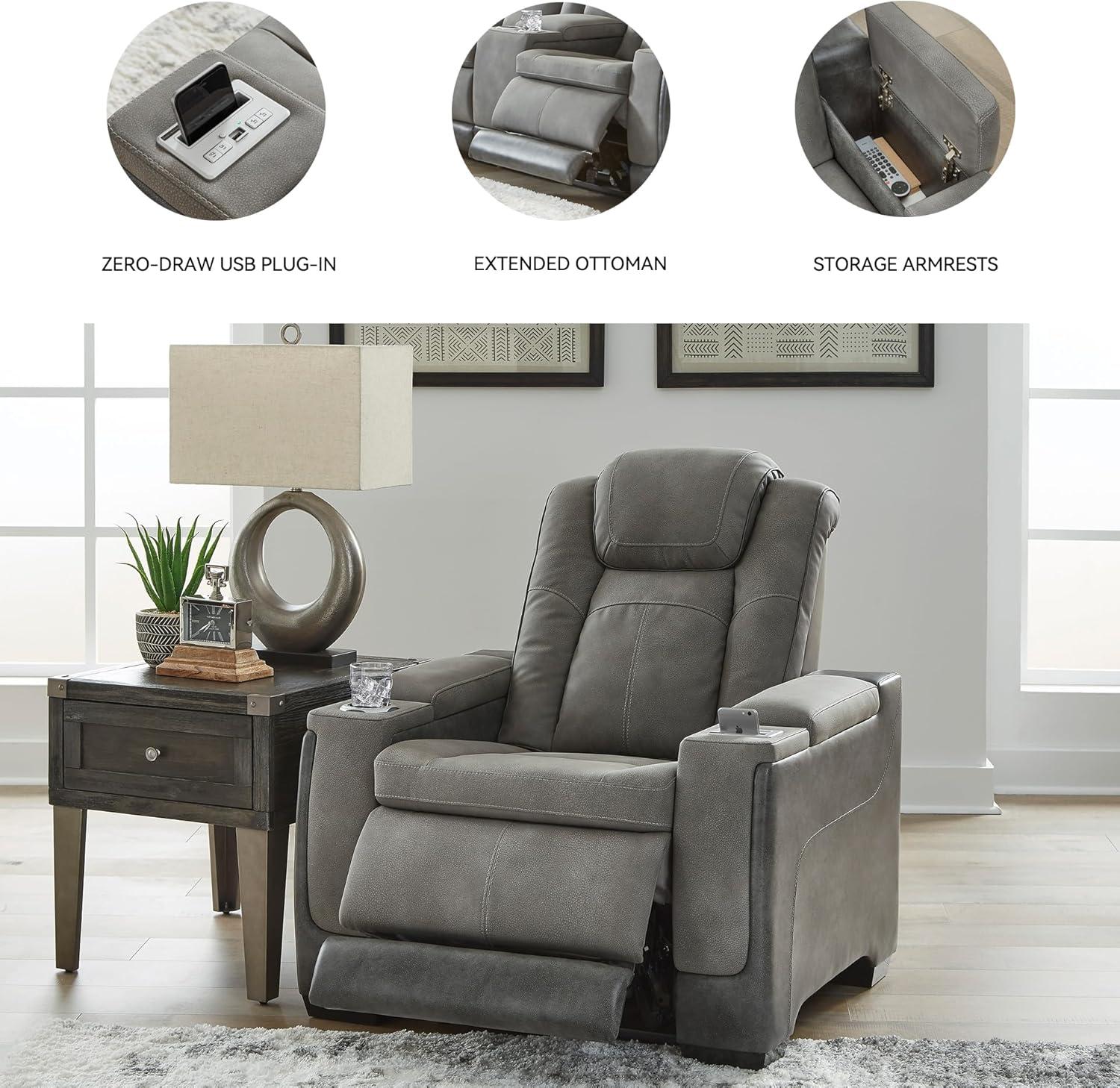 imageSignature Design by Ashley NextGen DuraPella Power Recliner with Adjustable Headrest SandGrey