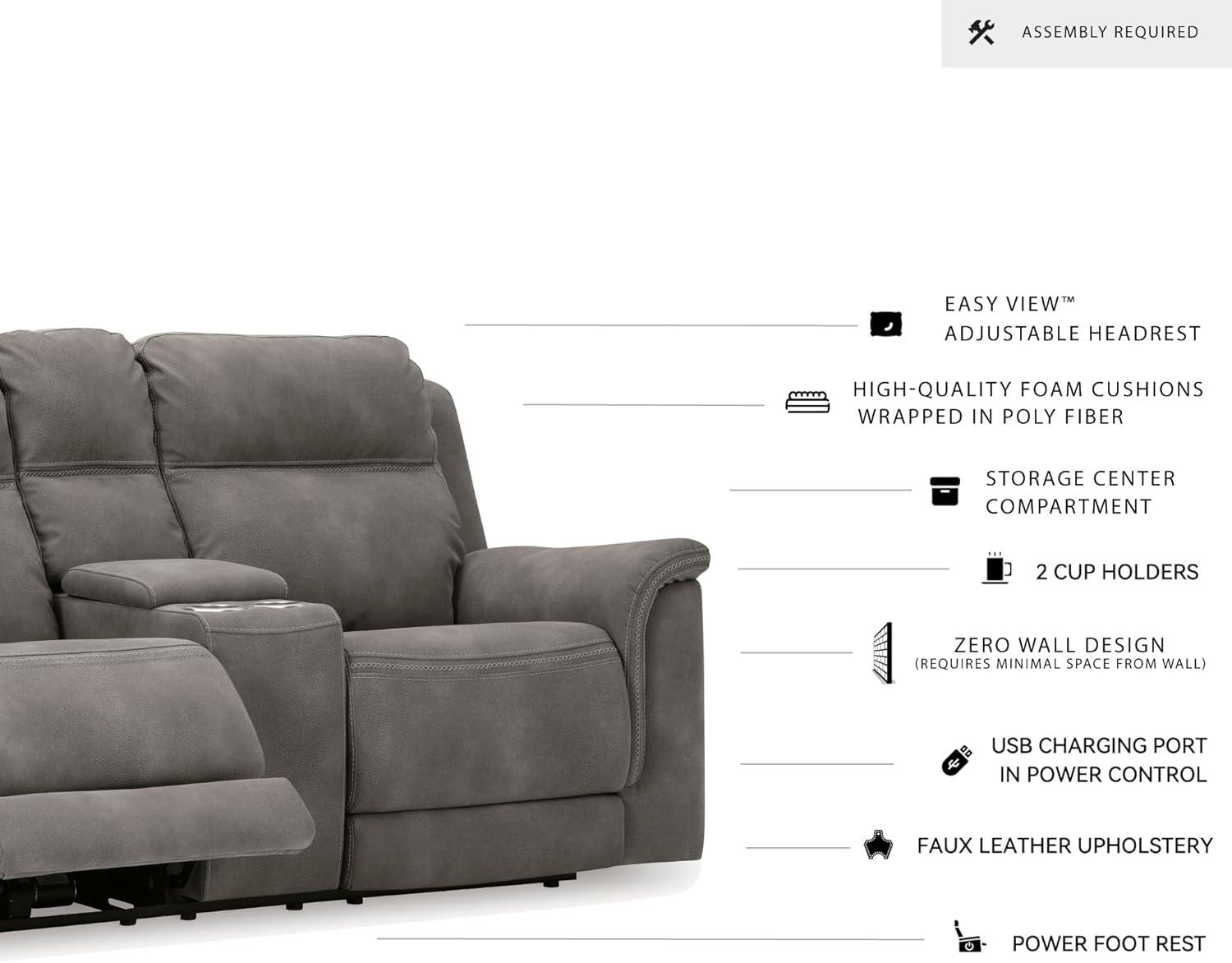 imageSignature Design by Ashley NextGen DuraPella Power Reclining Loveseat with Center Console and Adjustable Headrest BeigeGrey