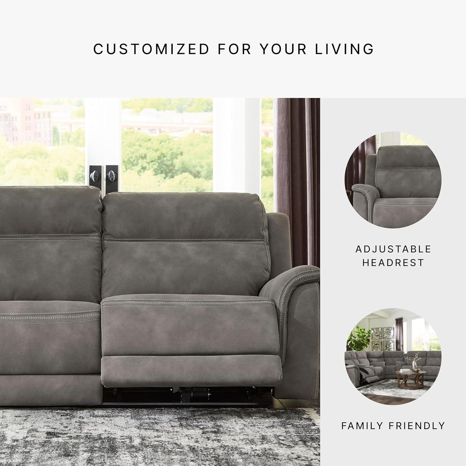 imageSignature Design by Ashley NextGen DuraPella Power Reclining Loveseat with Center Console and Adjustable Headrest BeigeGrey
