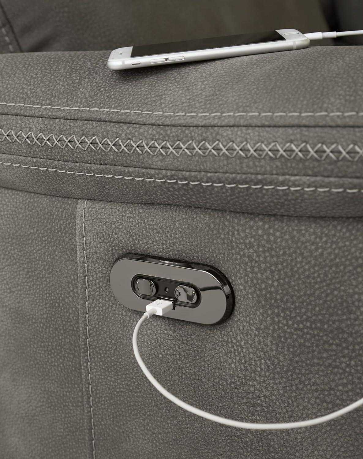 imageSignature Design by Ashley NextGen DuraPella Power Reclining Loveseat with Center Console and Adjustable Headrest BeigeGrey