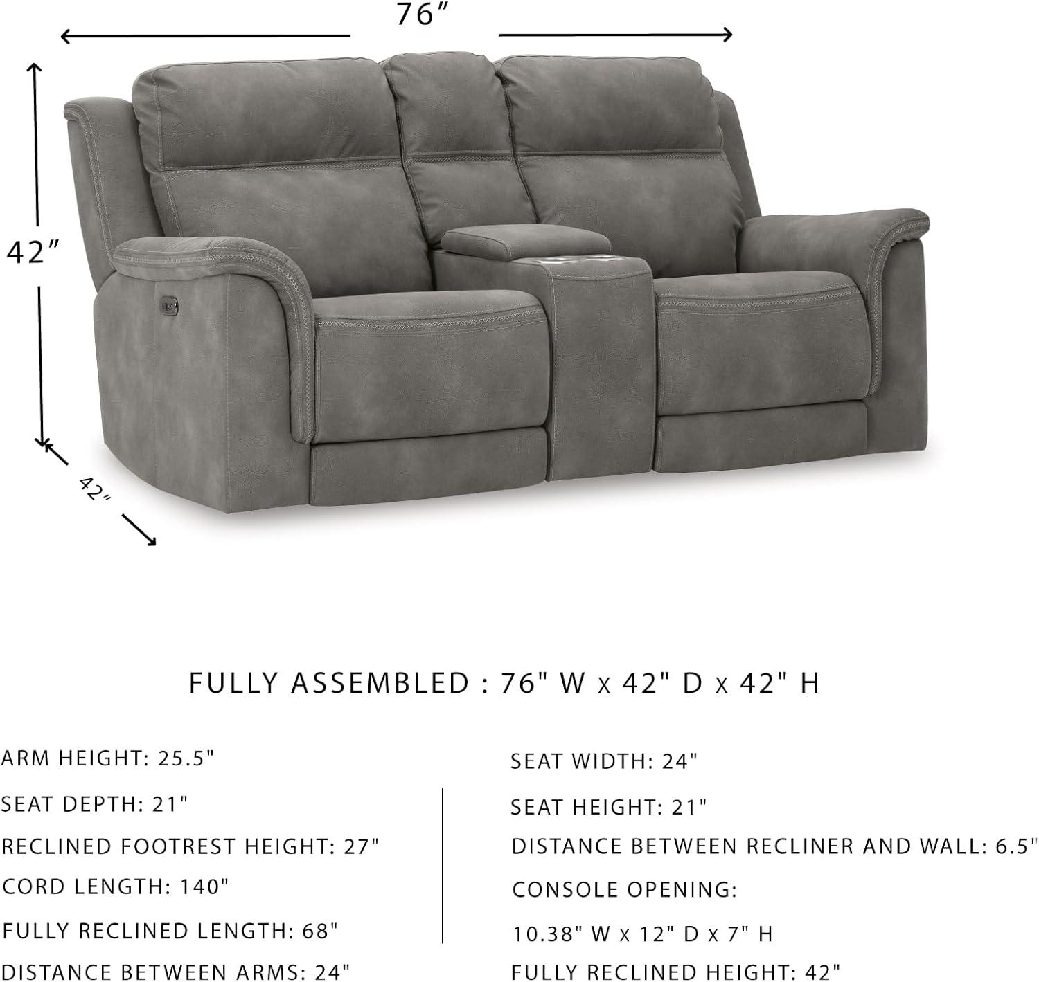 imageSignature Design by Ashley NextGen DuraPella Power Reclining Loveseat with Center Console and Adjustable Headrest BeigeGrey