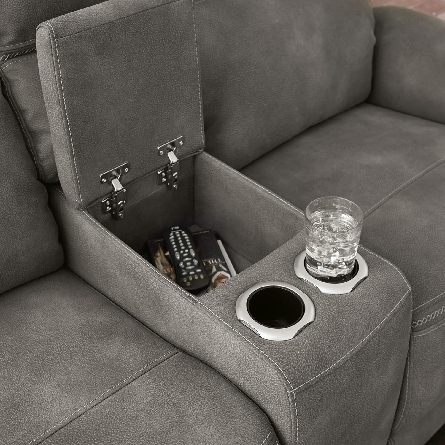 imageSignature Design by Ashley NextGen DuraPella Power Reclining Loveseat with Center Console and Adjustable Headrest BeigeGrey