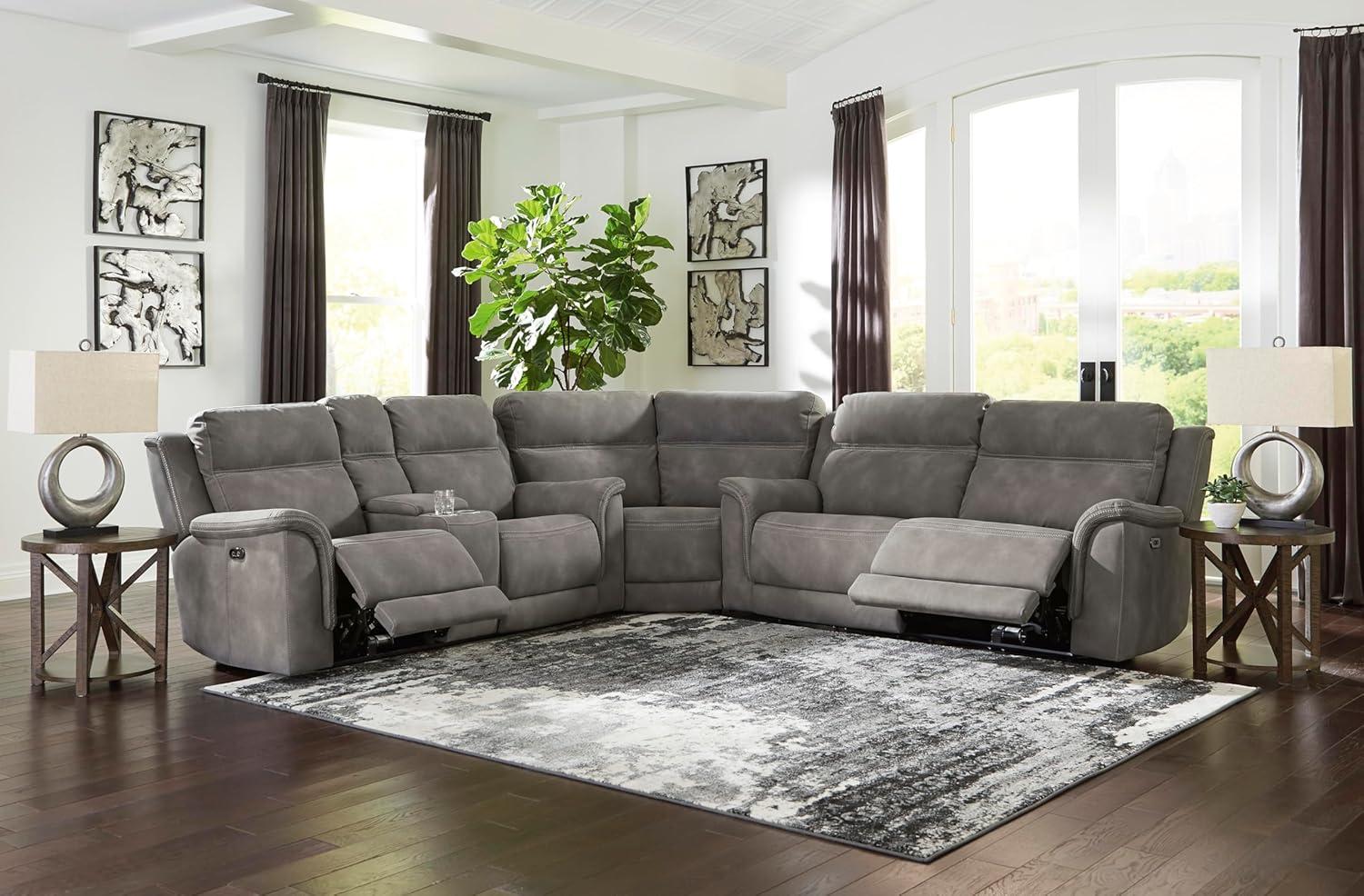 imageSignature Design by Ashley NextGen DuraPella Power Reclining Loveseat with Center Console and Adjustable Headrest BeigeGrey