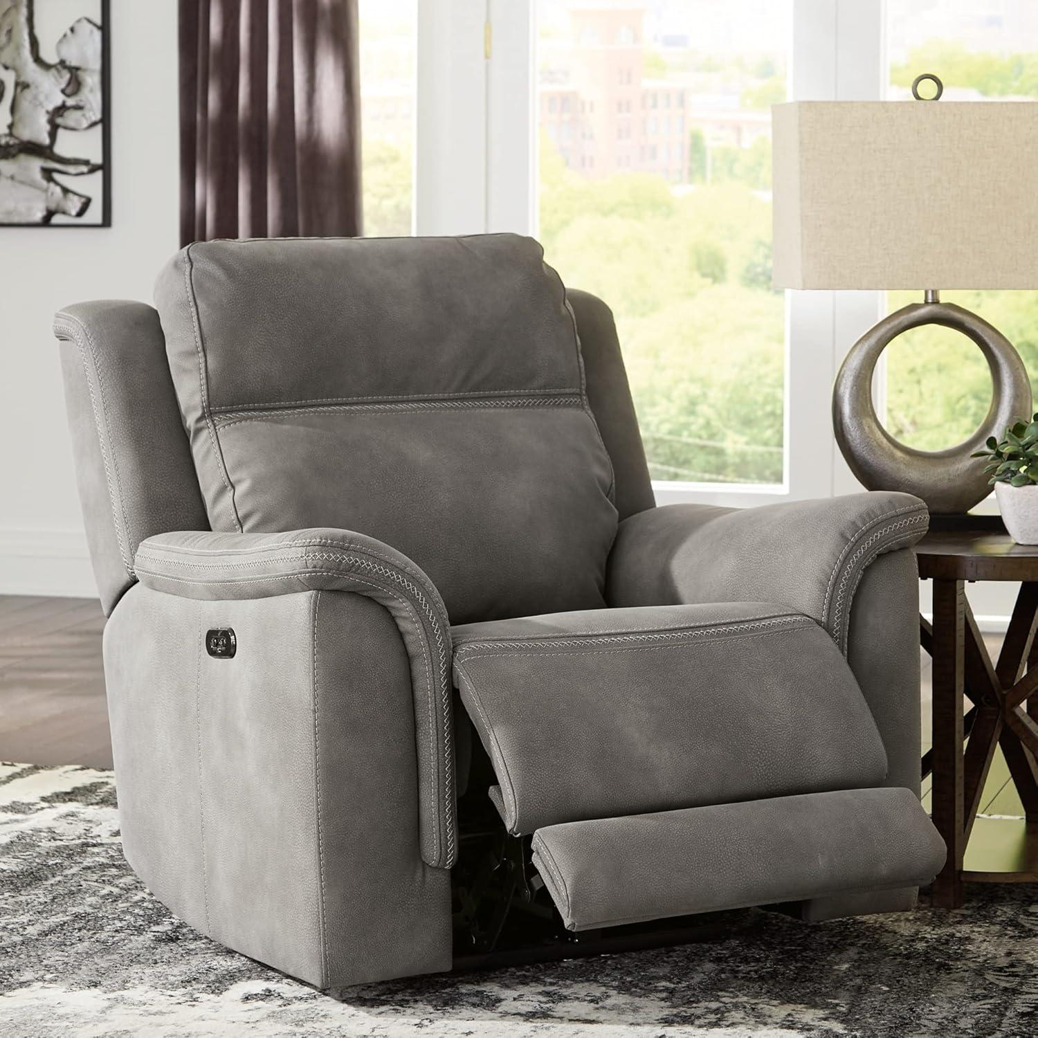 imageSignature Design by Ashley NextGen DuraPella Power Reclining Loveseat with Center Console and Adjustable Headrest BeigeGrey