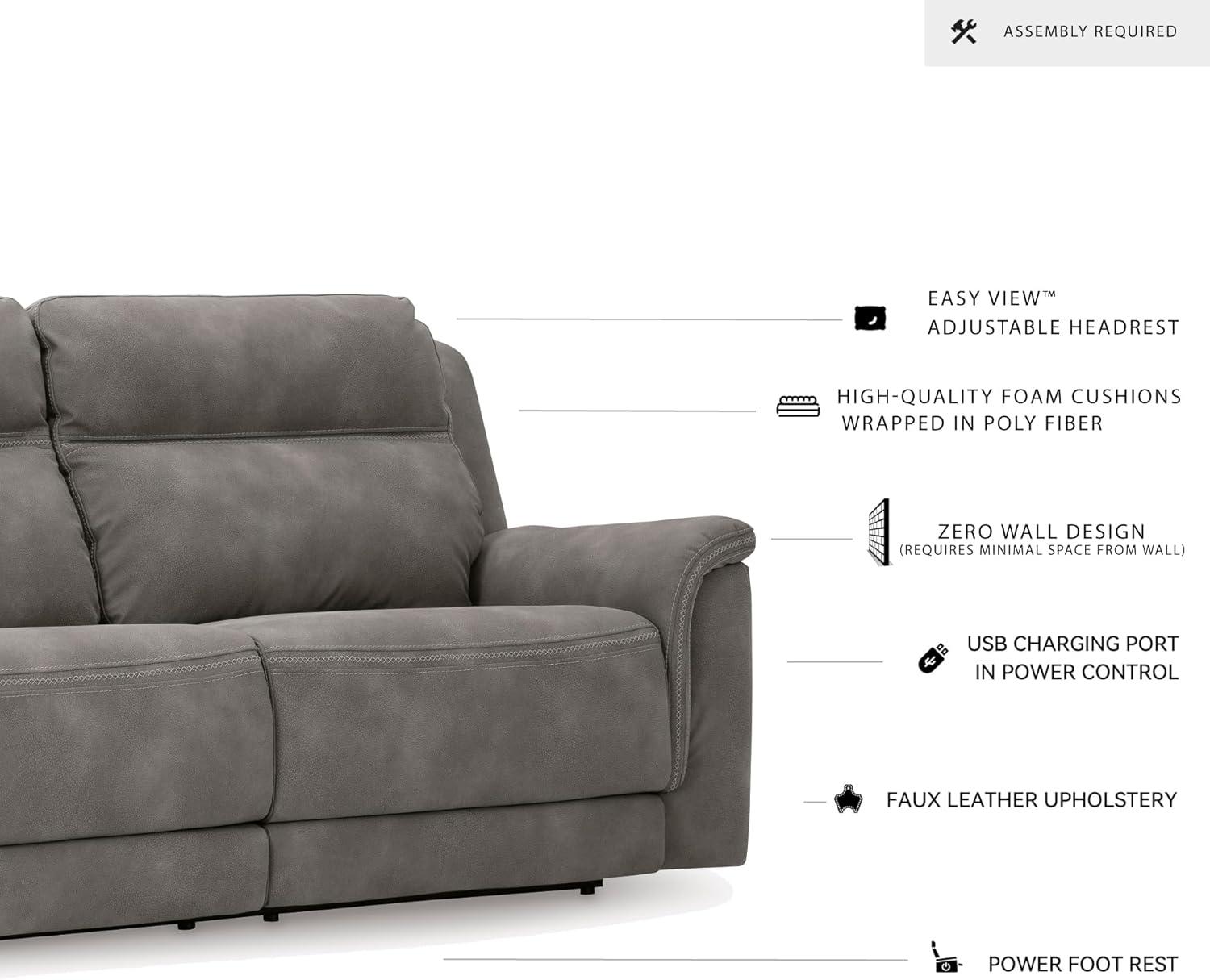 imageSignature Design by Ashley NextGen DuraPella Power Reclining Loveseat with Center Console and Adjustable Headrest BeigeGrey