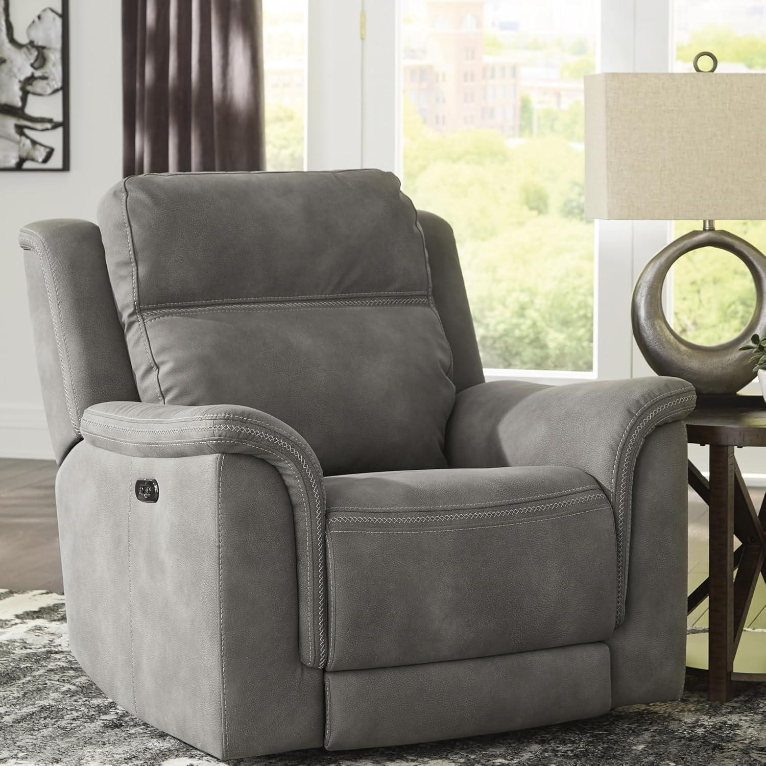 imageSignature Design by Ashley NextGen DuraPella Power Reclining Loveseat with Center Console and Adjustable Headrest BeigeGrey