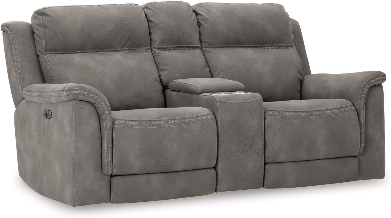 imageSignature Design by Ashley NextGen DuraPella Power Reclining Loveseat with Center Console and Adjustable Headrest BeigeGrey