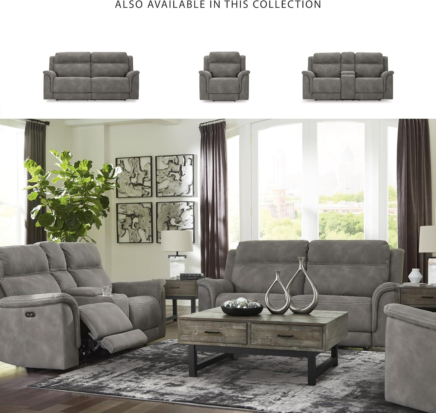 imageSignature Design by Ashley NextGen DuraPella Power Reclining Loveseat with Center Console and Adjustable Headrest BeigeGrey