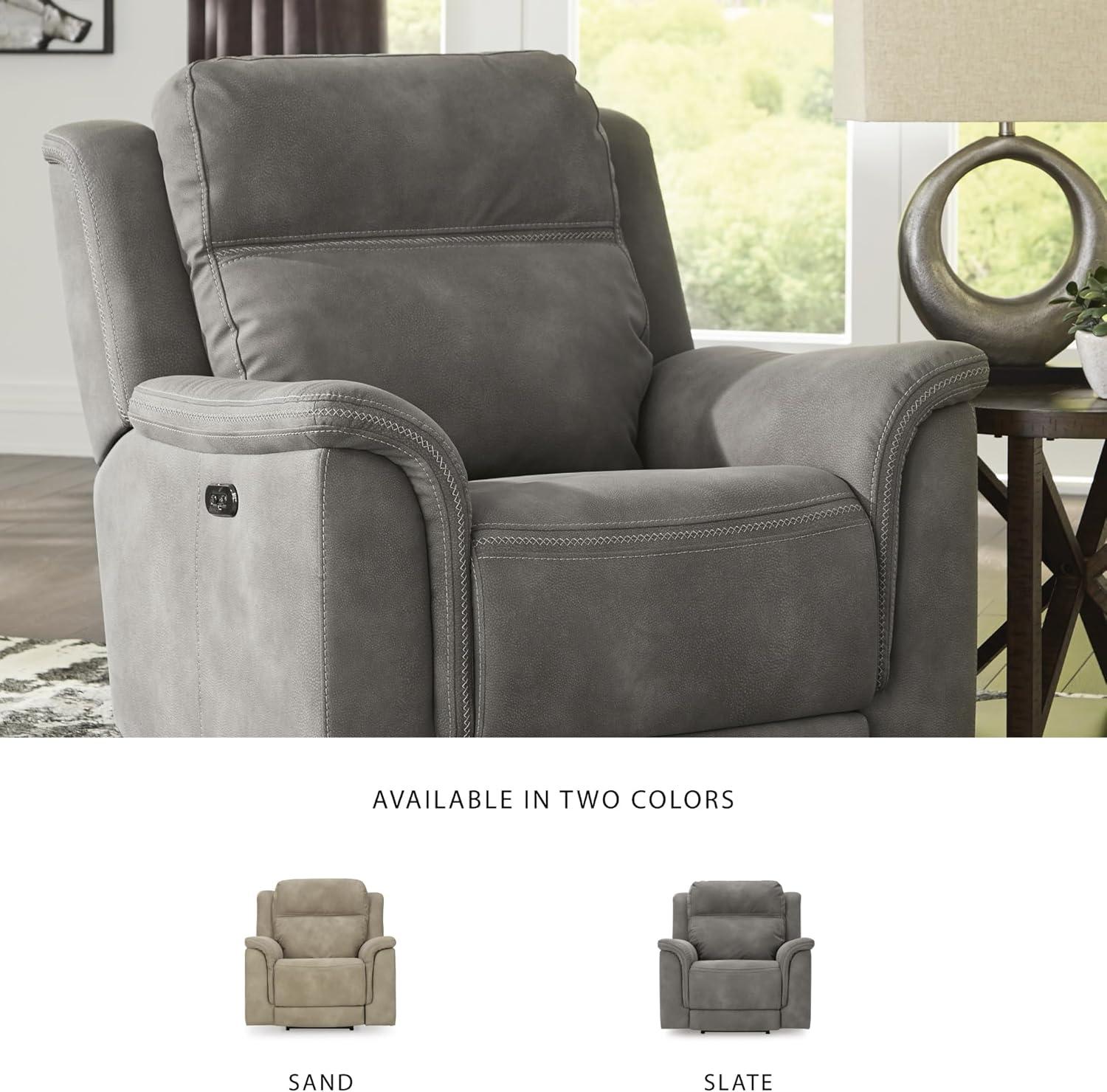 imageSignature Design by Ashley NextGen DuraPella Power Reclining Loveseat with Center Console and Adjustable Headrest BeigeGrey