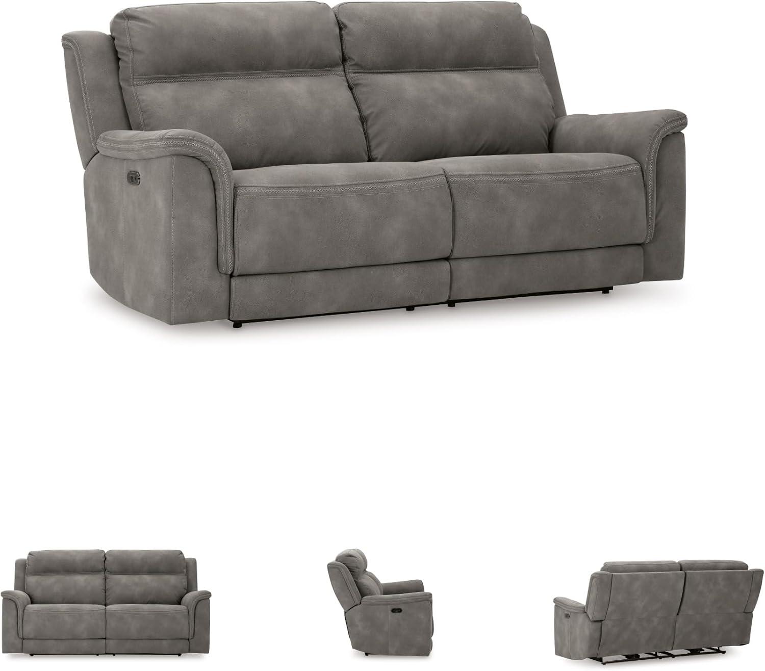 imageSignature Design by Ashley NextGen DuraPella Power Reclining Loveseat with Center Console and Adjustable Headrest BeigeGrey