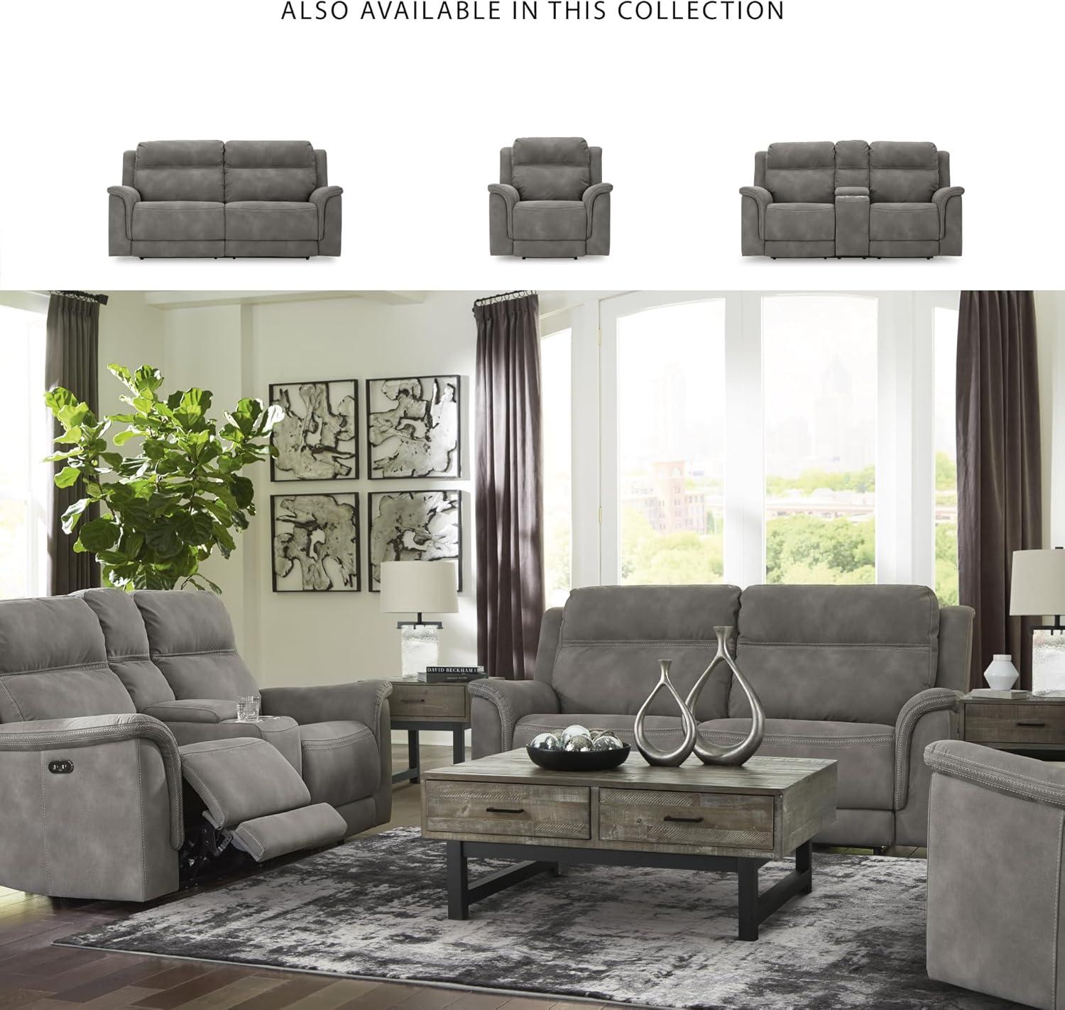 imageSignature Design by Ashley NextGen DuraPella Power Reclining Loveseat with Center Console and Adjustable Headrest BeigeGrey