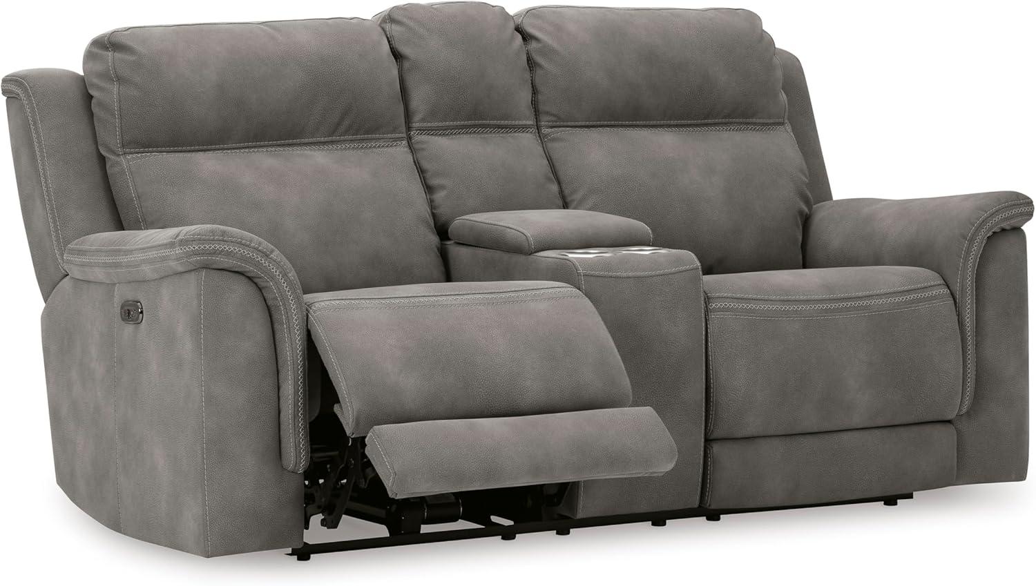 imageSignature Design by Ashley NextGen DuraPella Power Reclining Loveseat with Center Console and Adjustable Headrest BeigeGrey