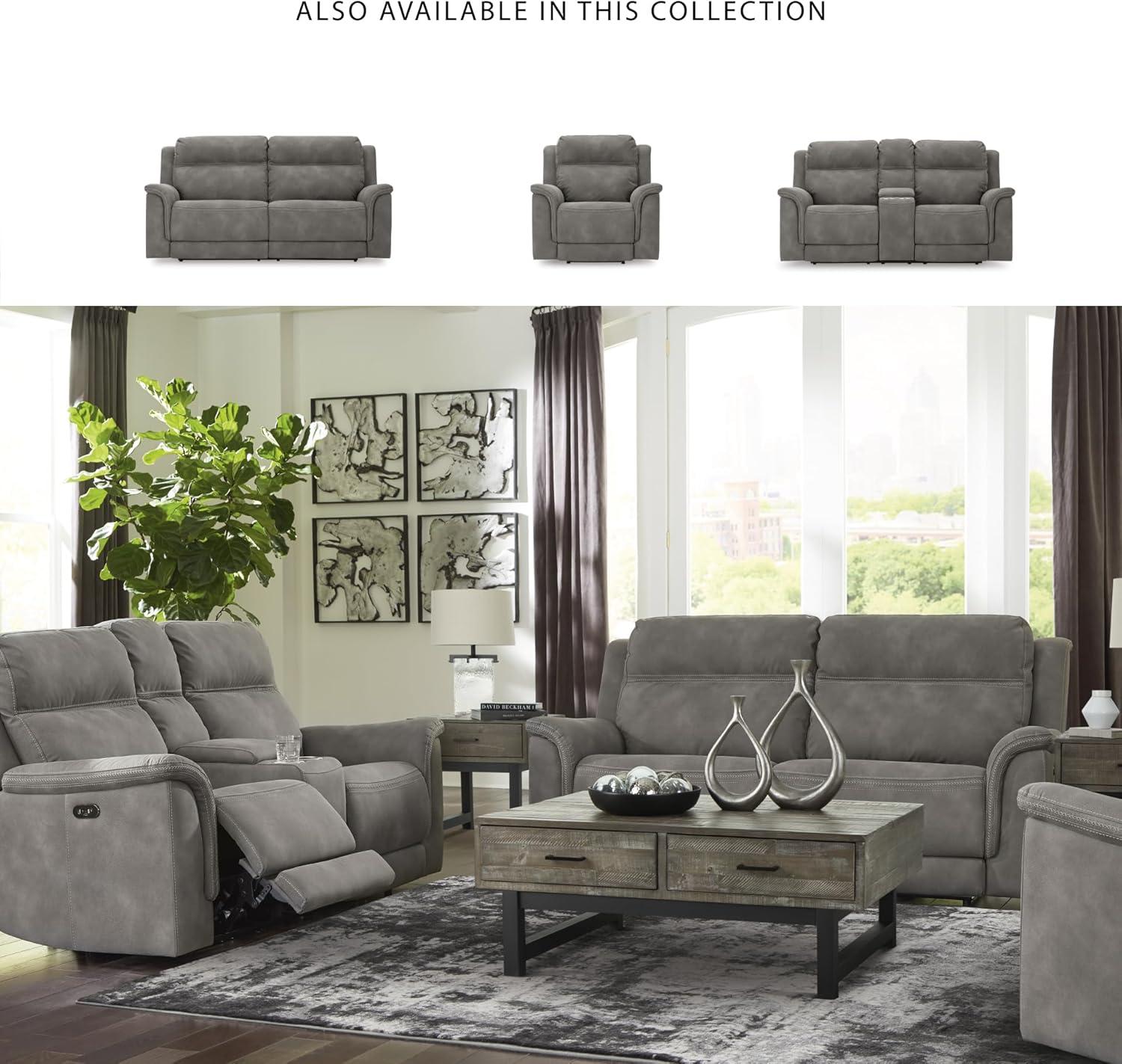 imageSignature Design by Ashley NextGen DuraPella Power Reclining Loveseat with Center Console and Adjustable Headrest BeigeGrey