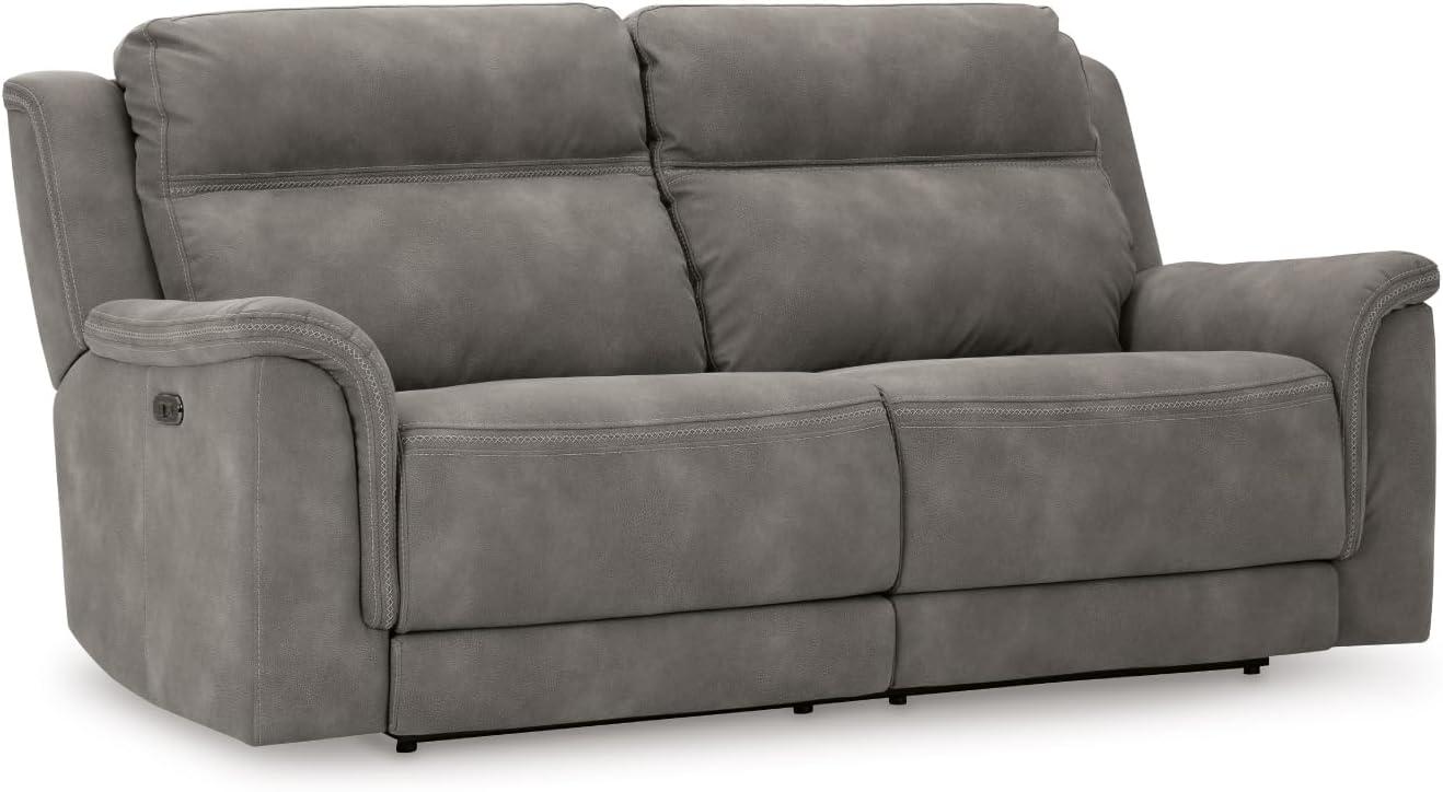 imageSignature Design by Ashley NextGen DuraPella Power Reclining Loveseat with Center Console and Adjustable Headrest BeigeGrey
