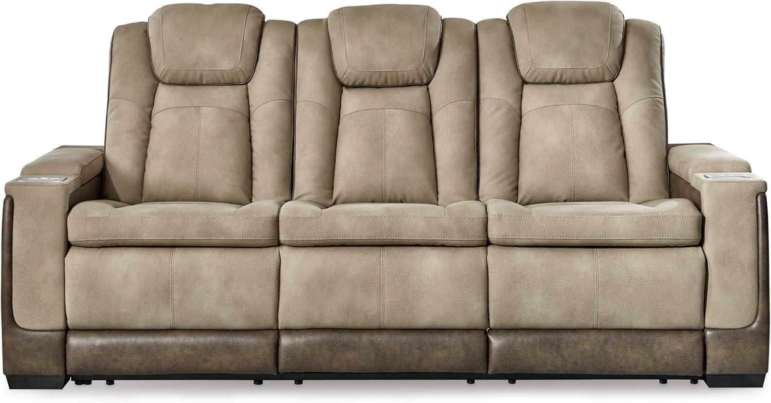 imageSignature Design by Ashley NextGen DuraPella Power Reclining Loveseat with Console ampamp Adjustable Headrest SandBeige