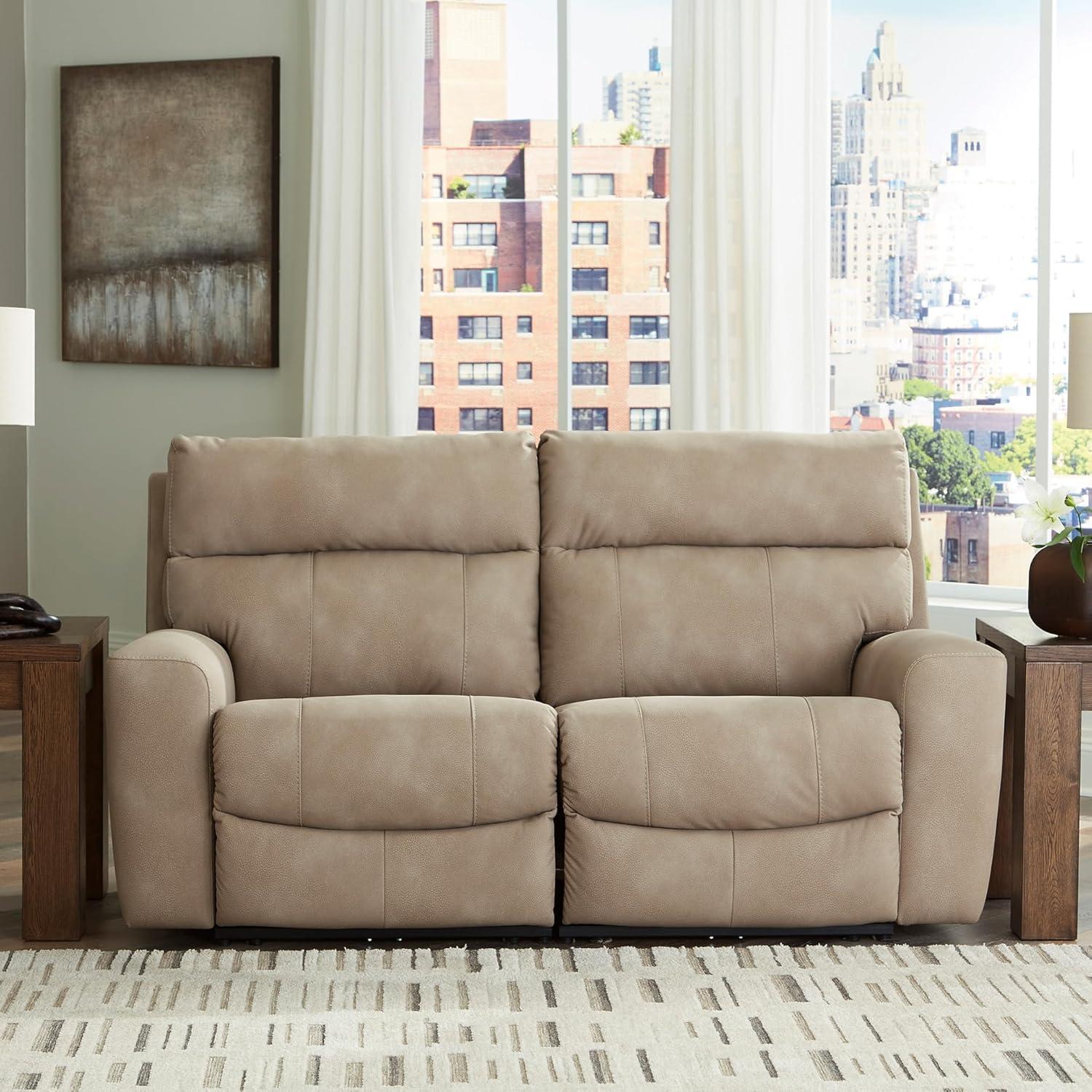 imageSignature Design by Ashley NextGen DuraPella Power Reclining Loveseat with Console ampamp Adjustable Headrest SandBeige