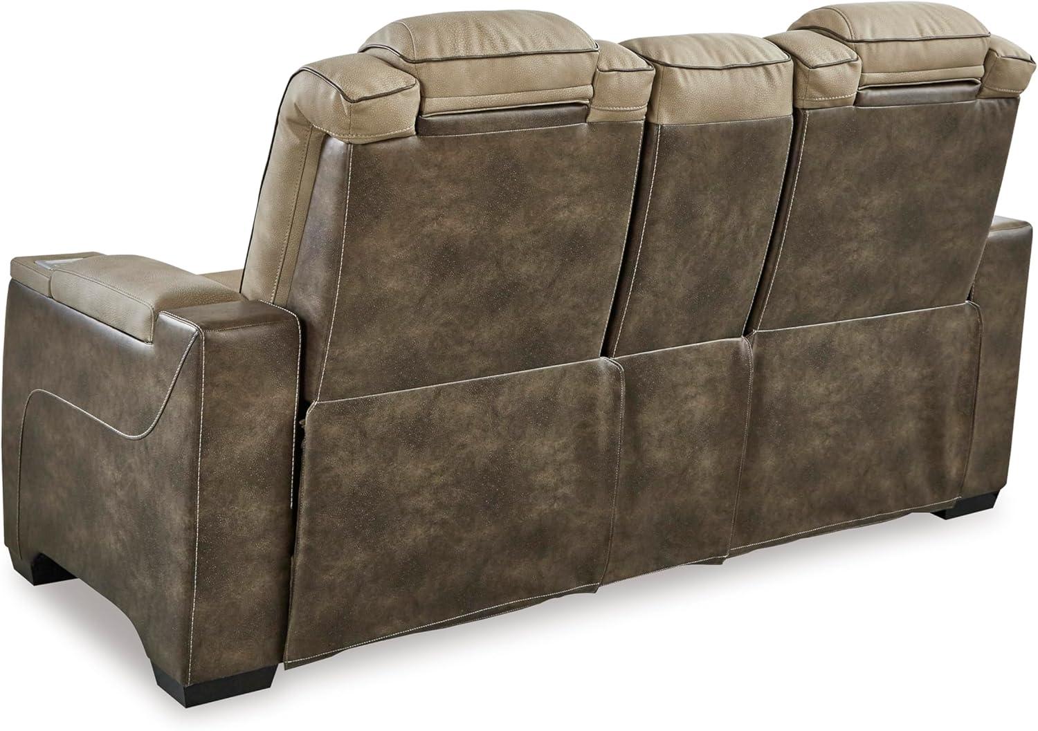 imageSignature Design by Ashley NextGen DuraPella Power Reclining Loveseat with Console ampamp Adjustable Headrest SandBeige