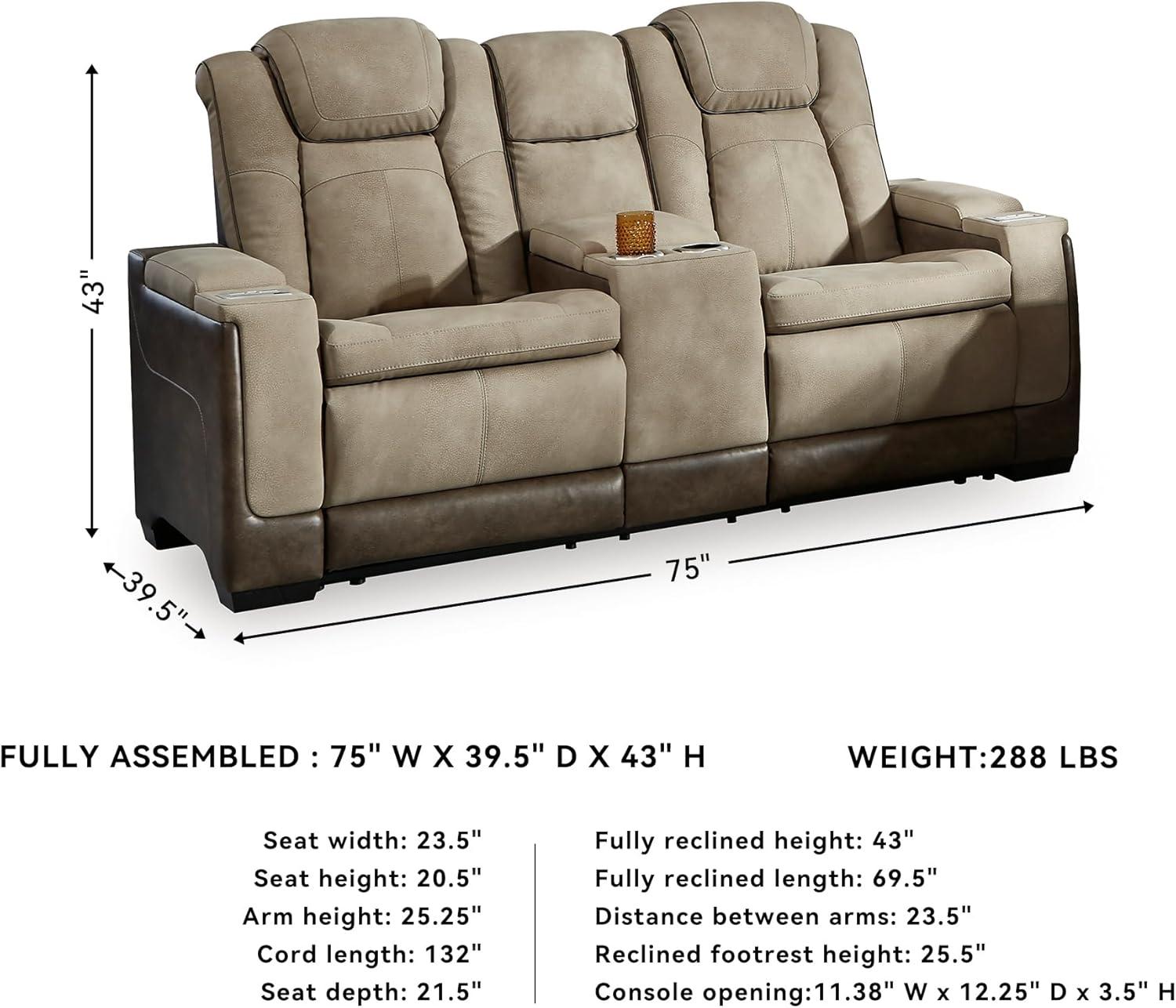 imageSignature Design by Ashley NextGen DuraPella Power Reclining Loveseat with Console ampamp Adjustable Headrest SandBeige