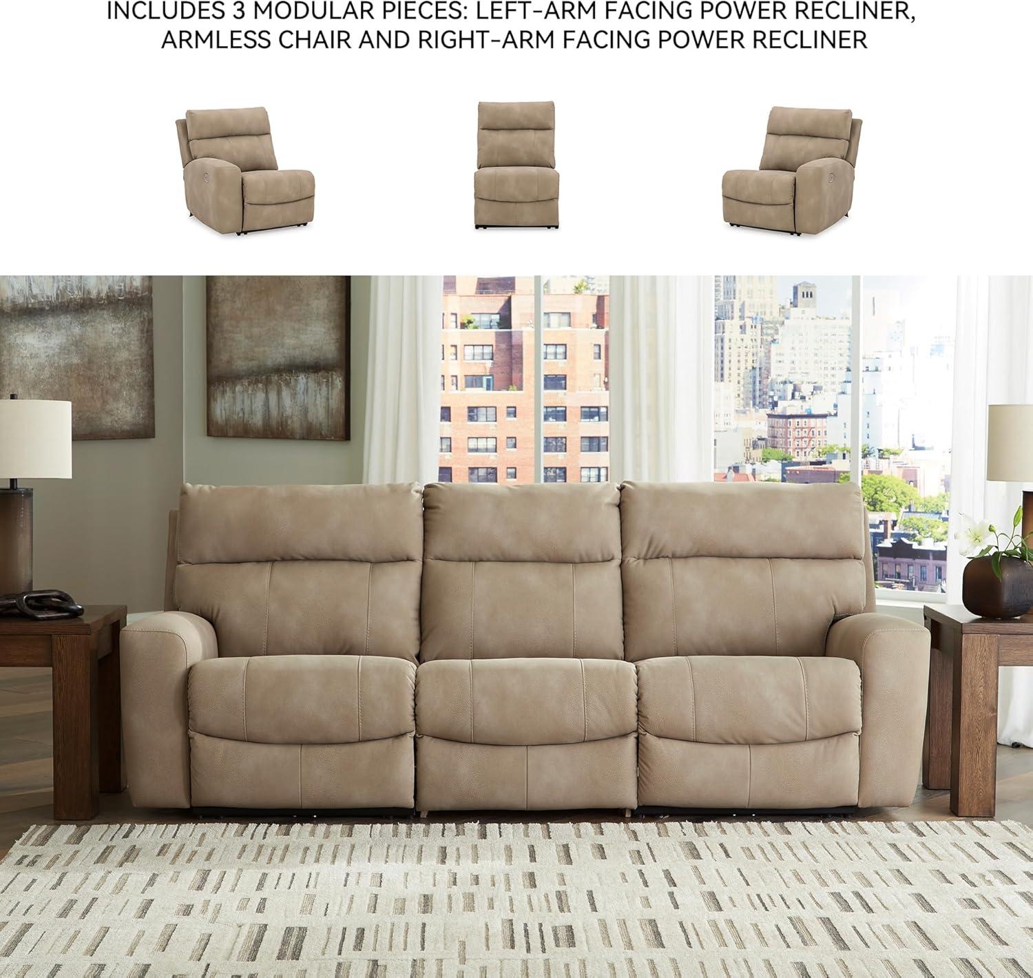 imageSignature Design by Ashley NextGen DuraPella Power Reclining Loveseat with Console ampamp Adjustable Headrest SandBeige