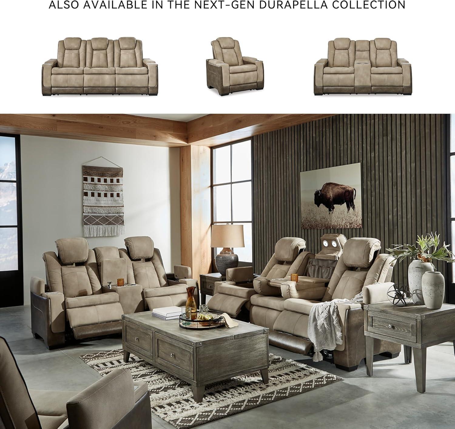 imageSignature Design by Ashley NextGen DuraPella Power Reclining Loveseat with Console ampamp Adjustable Headrest SandBeige