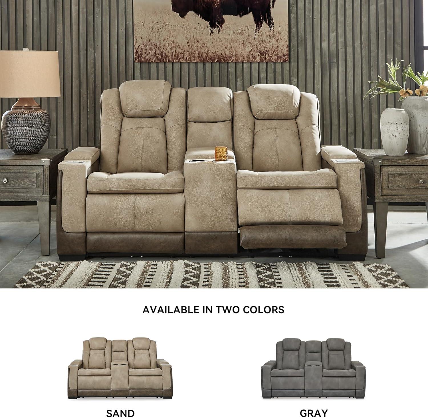imageSignature Design by Ashley NextGen DuraPella Power Reclining Loveseat with Console ampamp Adjustable Headrest SandBeige