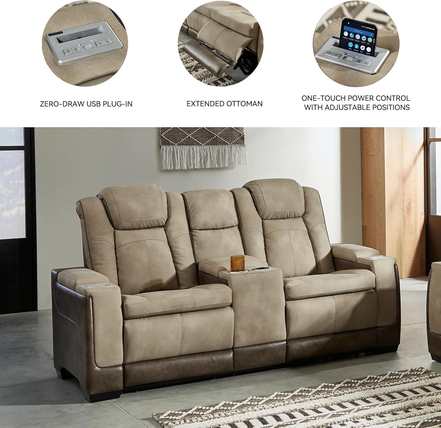 imageSignature Design by Ashley NextGen DuraPella Power Reclining Loveseat with Console ampamp Adjustable Headrest SandBeige