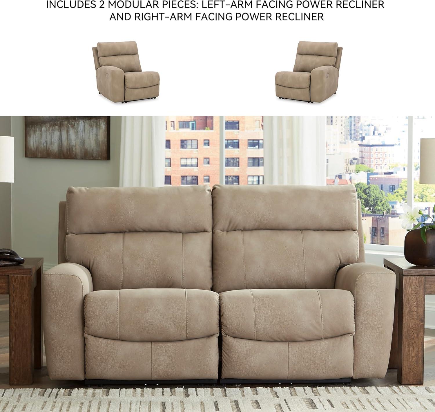 imageSignature Design by Ashley NextGen DuraPella Power Reclining Loveseat with Console ampamp Adjustable Headrest SandBeige