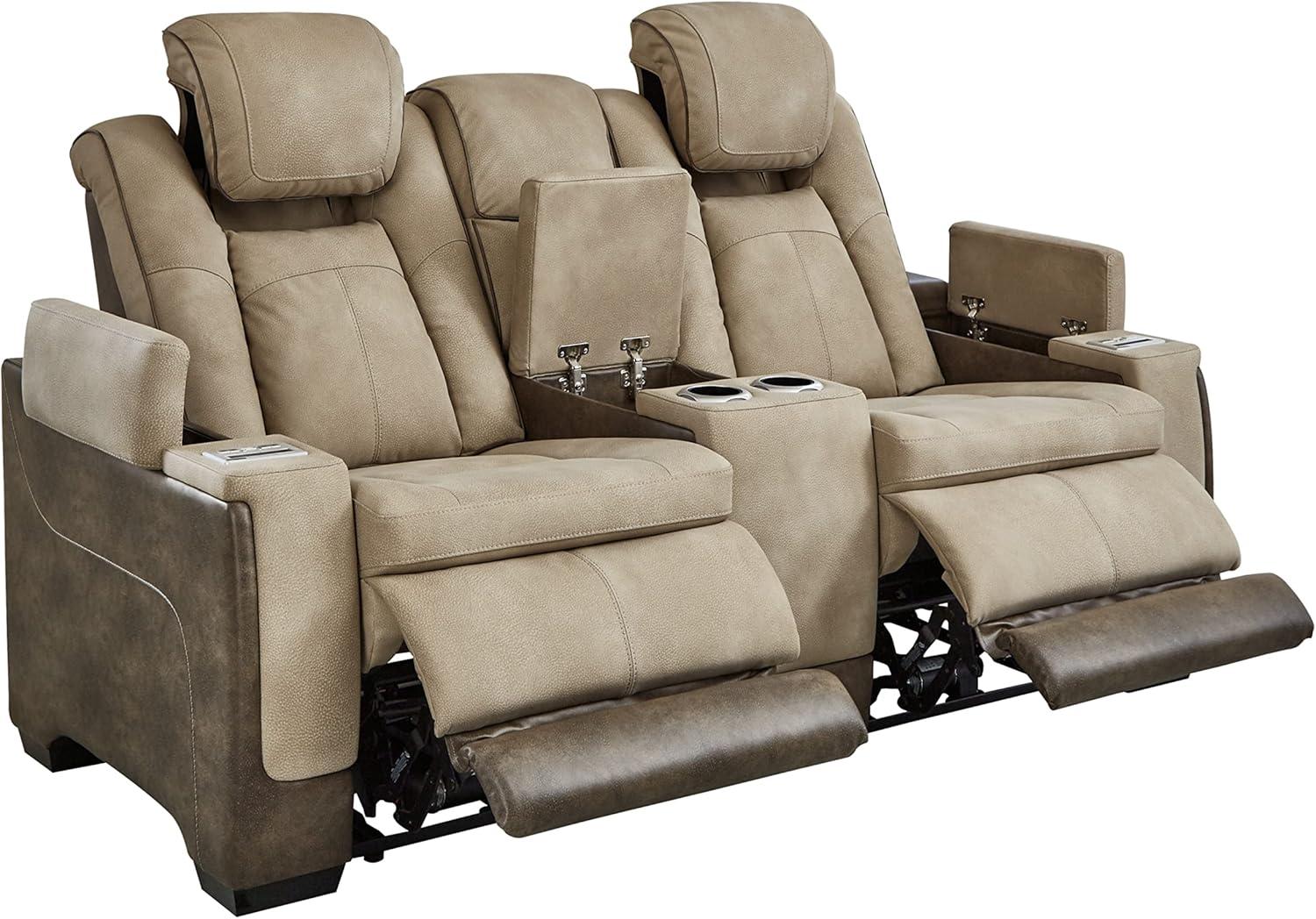 imageSignature Design by Ashley NextGen DuraPella Power Reclining Loveseat with Console ampamp Adjustable Headrest SandBeige