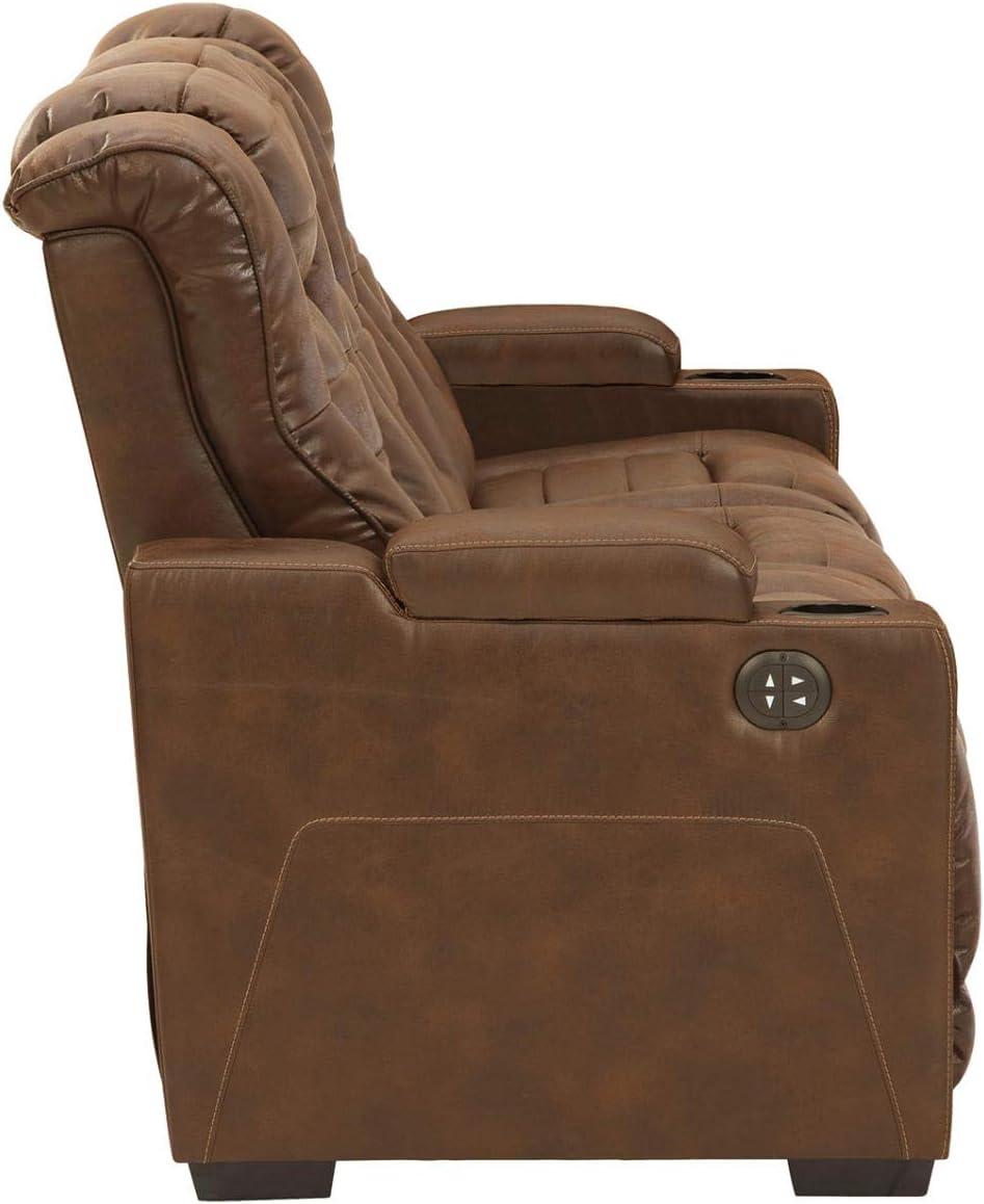 imageSignature Design by Ashley NextGen DuraPella Power Reclining Loveseat with Console ampamp Adjustable Headrest SandBrown