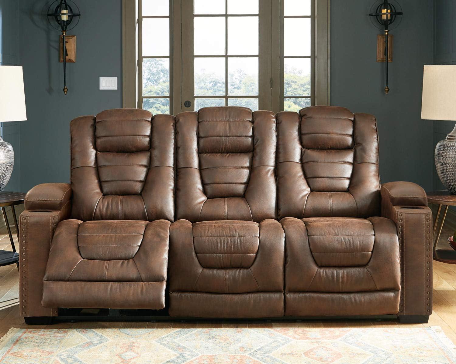 imageSignature Design by Ashley NextGen DuraPella Power Reclining Loveseat with Console ampamp Adjustable Headrest SandBrown