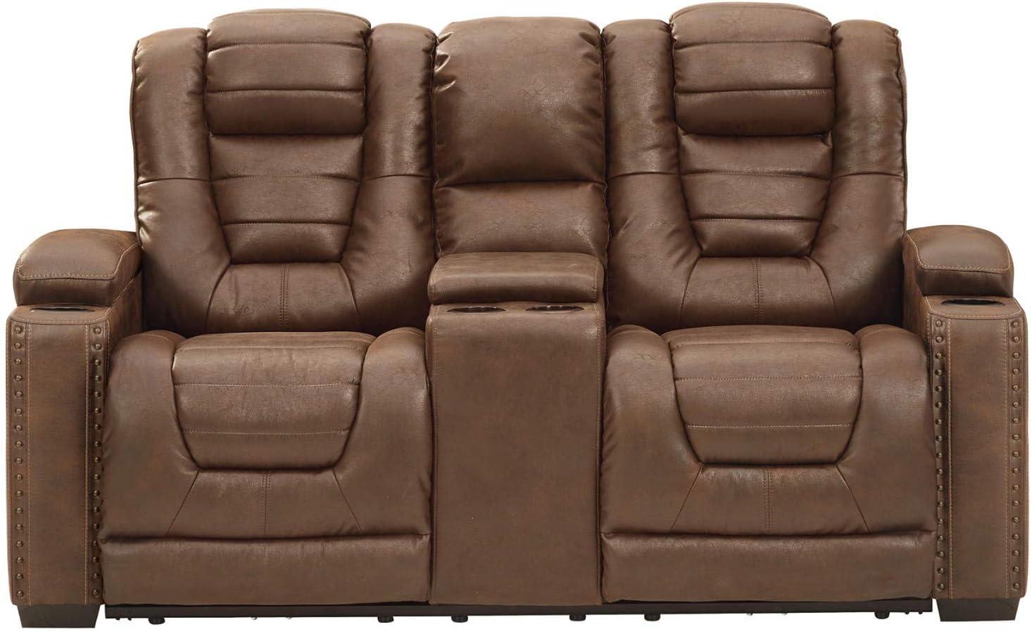 imageSignature Design by Ashley NextGen DuraPella Power Reclining Loveseat with Console ampamp Adjustable Headrest SandBrown