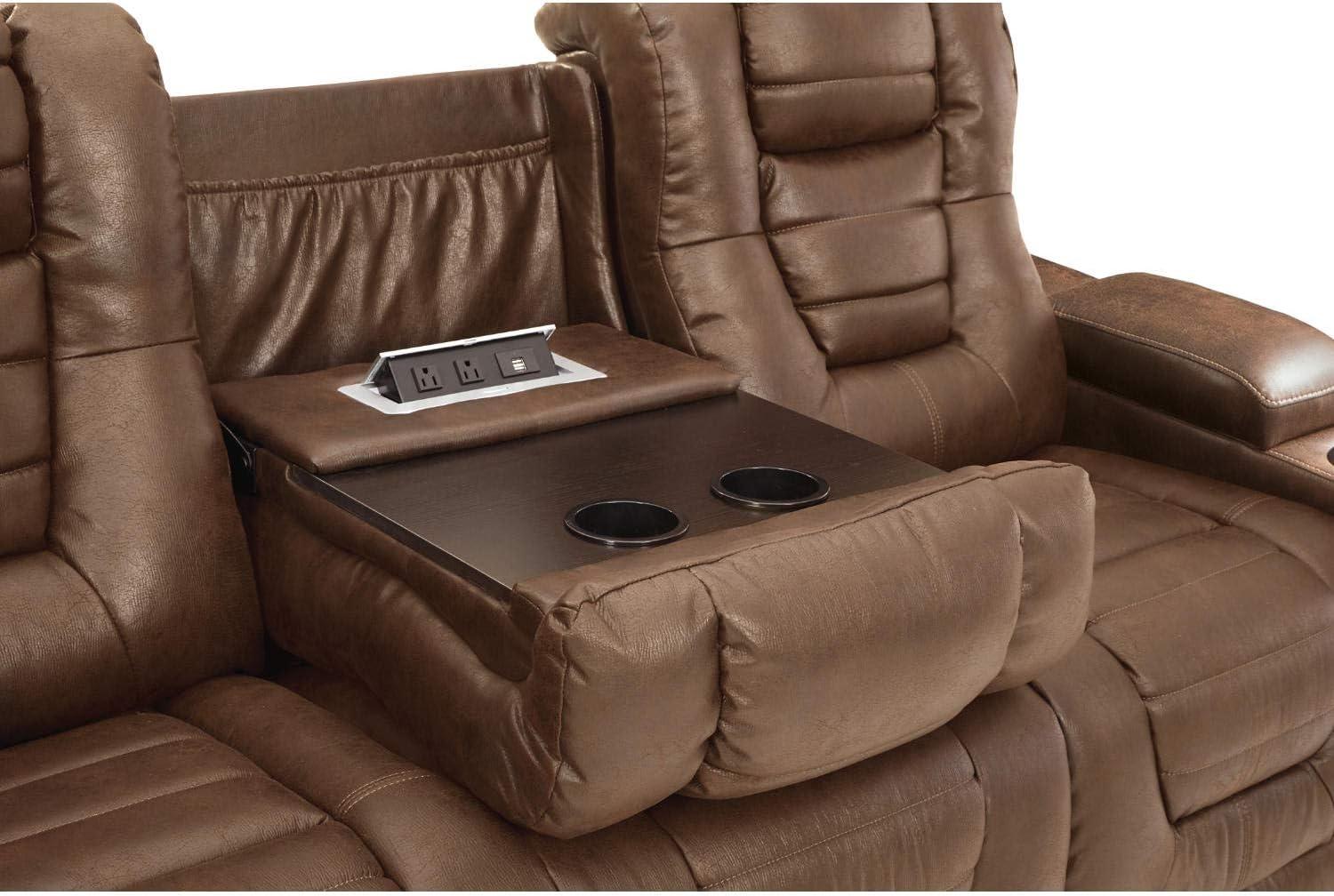 imageSignature Design by Ashley NextGen DuraPella Power Reclining Loveseat with Console ampamp Adjustable Headrest SandBrown