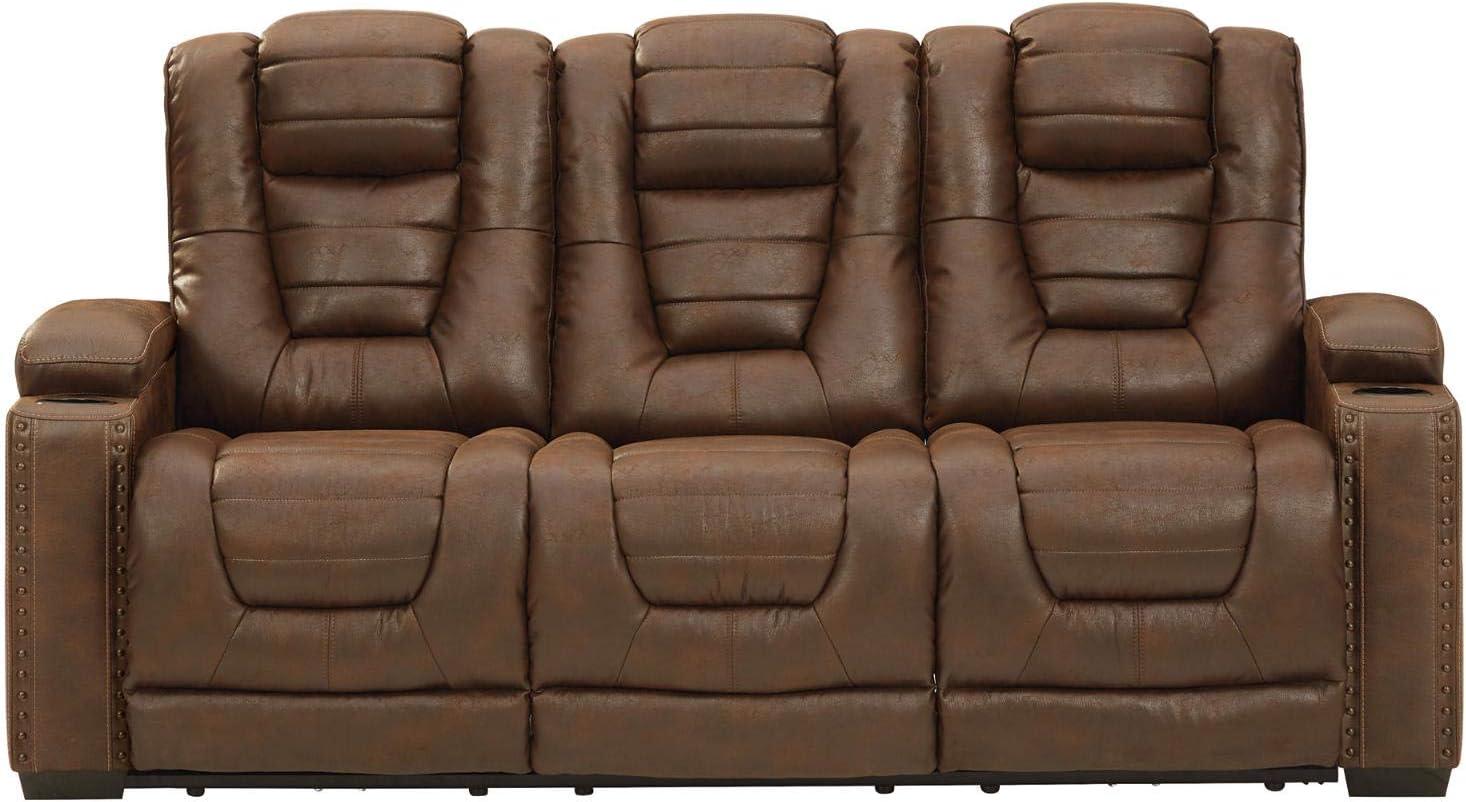 imageSignature Design by Ashley NextGen DuraPella Power Reclining Loveseat with Console ampamp Adjustable Headrest SandBrown
