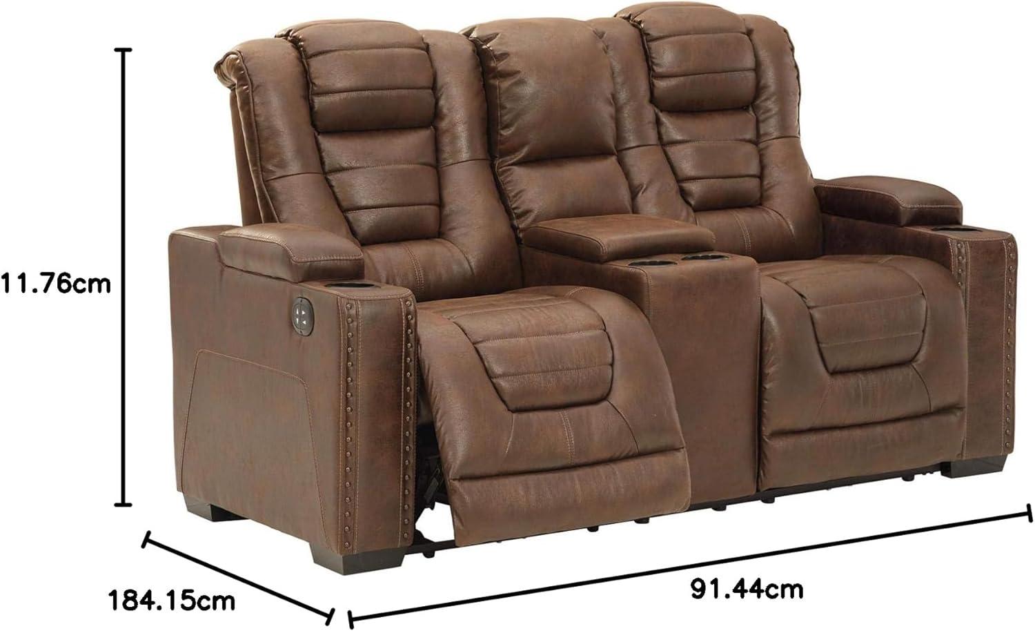 imageSignature Design by Ashley NextGen DuraPella Power Reclining Loveseat with Console ampamp Adjustable Headrest SandBrown