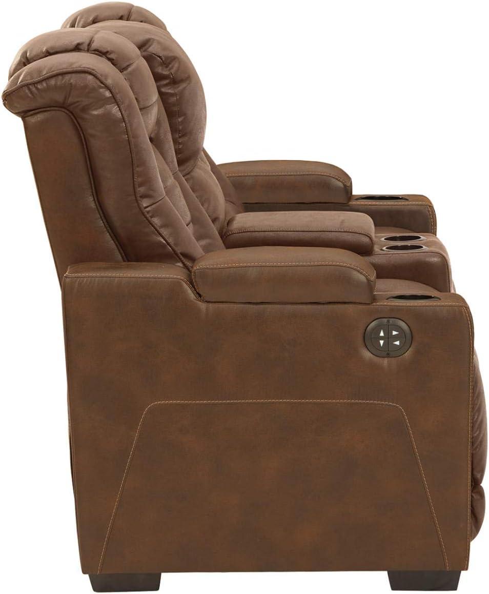 imageSignature Design by Ashley NextGen DuraPella Power Reclining Loveseat with Console ampamp Adjustable Headrest SandBrown