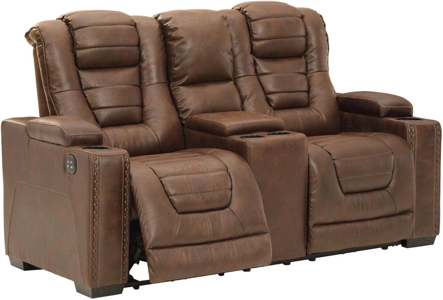 imageSignature Design by Ashley NextGen DuraPella Power Reclining Loveseat with Console ampamp Adjustable Headrest SandBrown
