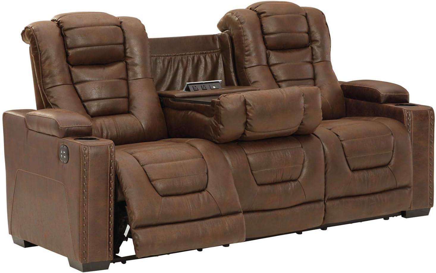 imageSignature Design by Ashley NextGen DuraPella Power Reclining Loveseat with Console ampamp Adjustable Headrest SandBrown