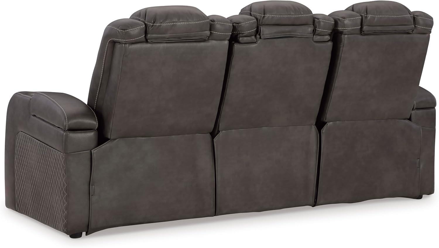 imageSignature Design by Ashley NextGen DuraPella Power Reclining Loveseat with Console ampamp Adjustable Headrest SandDark Gray
