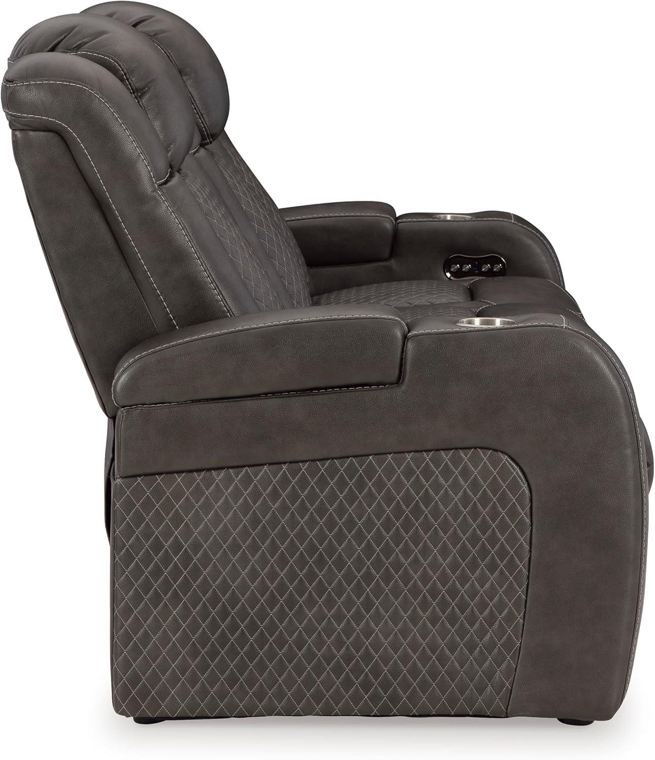 imageSignature Design by Ashley NextGen DuraPella Power Reclining Loveseat with Console ampamp Adjustable Headrest SandDark Gray