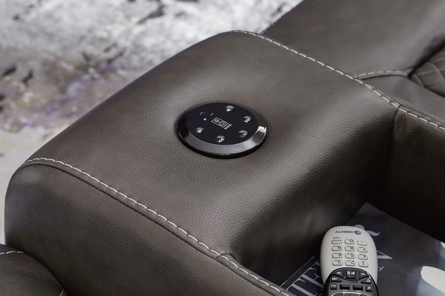 imageSignature Design by Ashley NextGen DuraPella Power Reclining Loveseat with Console ampamp Adjustable Headrest SandDark Gray