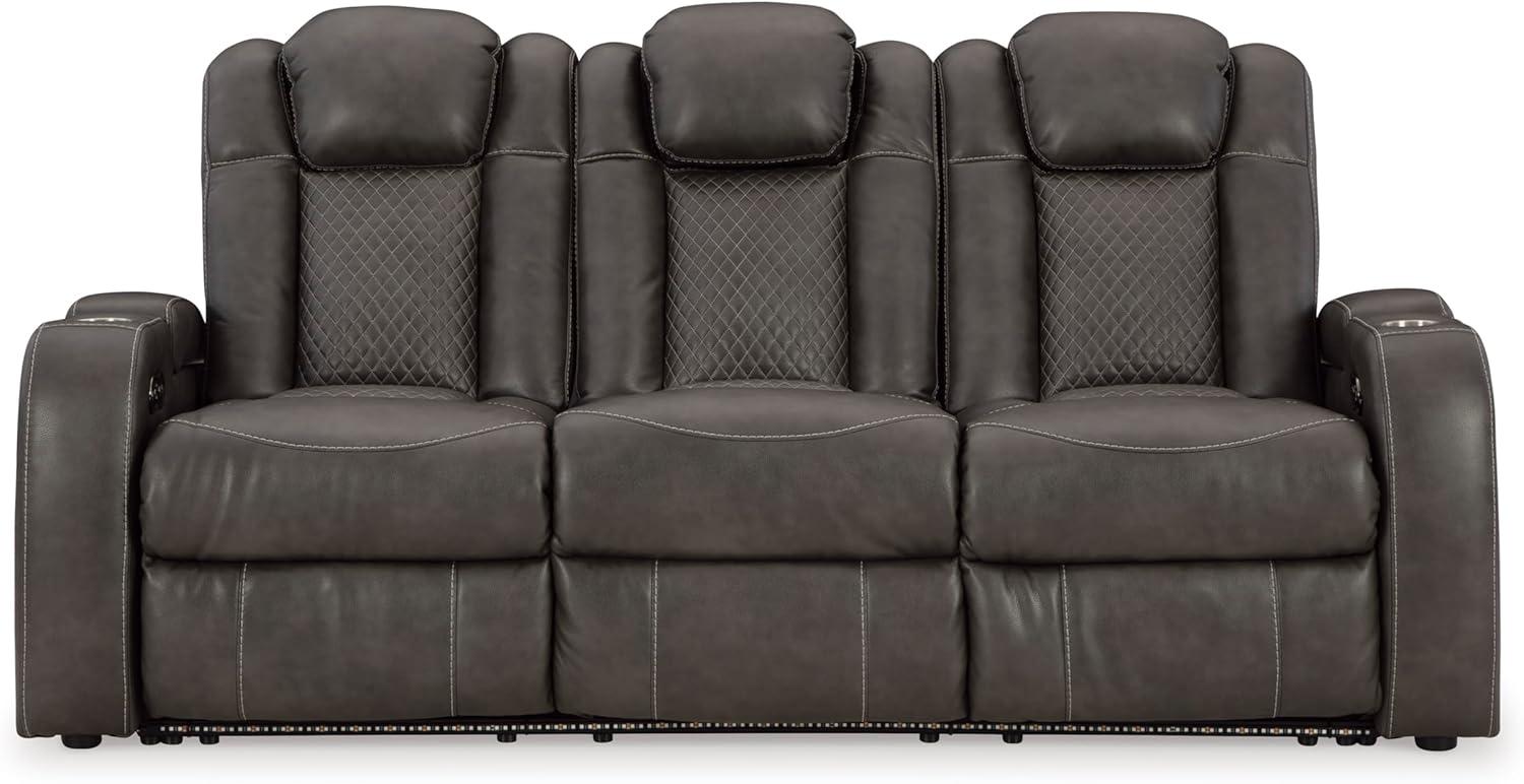 imageSignature Design by Ashley NextGen DuraPella Power Reclining Loveseat with Console ampamp Adjustable Headrest SandDark Gray