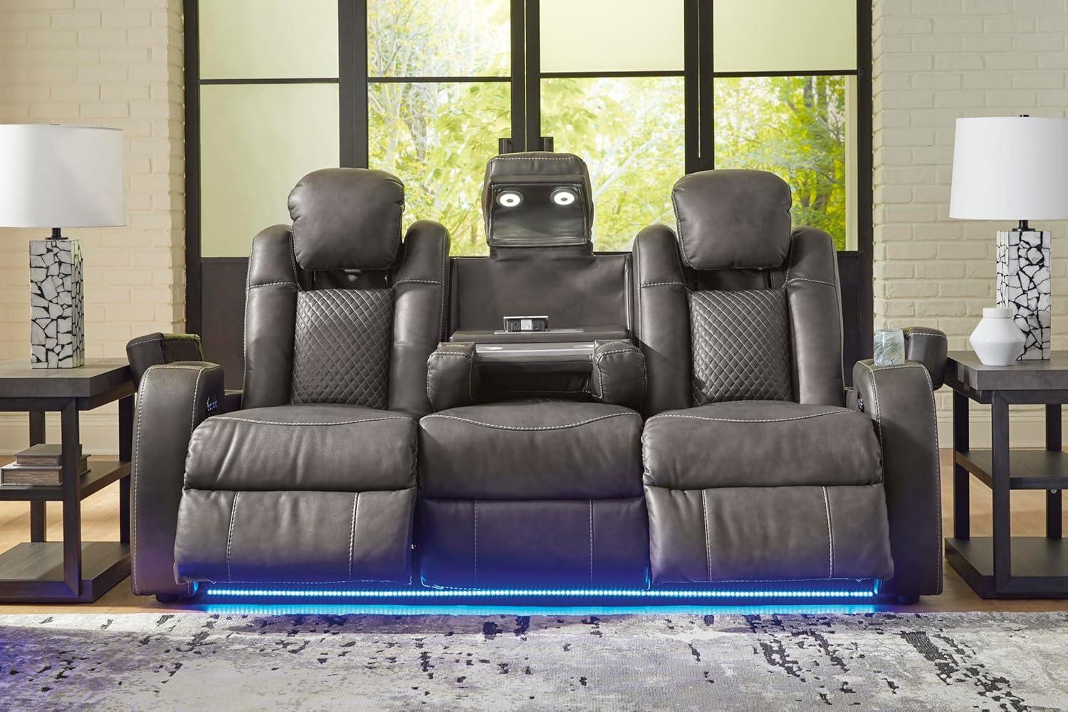 imageSignature Design by Ashley NextGen DuraPella Power Reclining Loveseat with Console ampamp Adjustable Headrest SandDark Gray