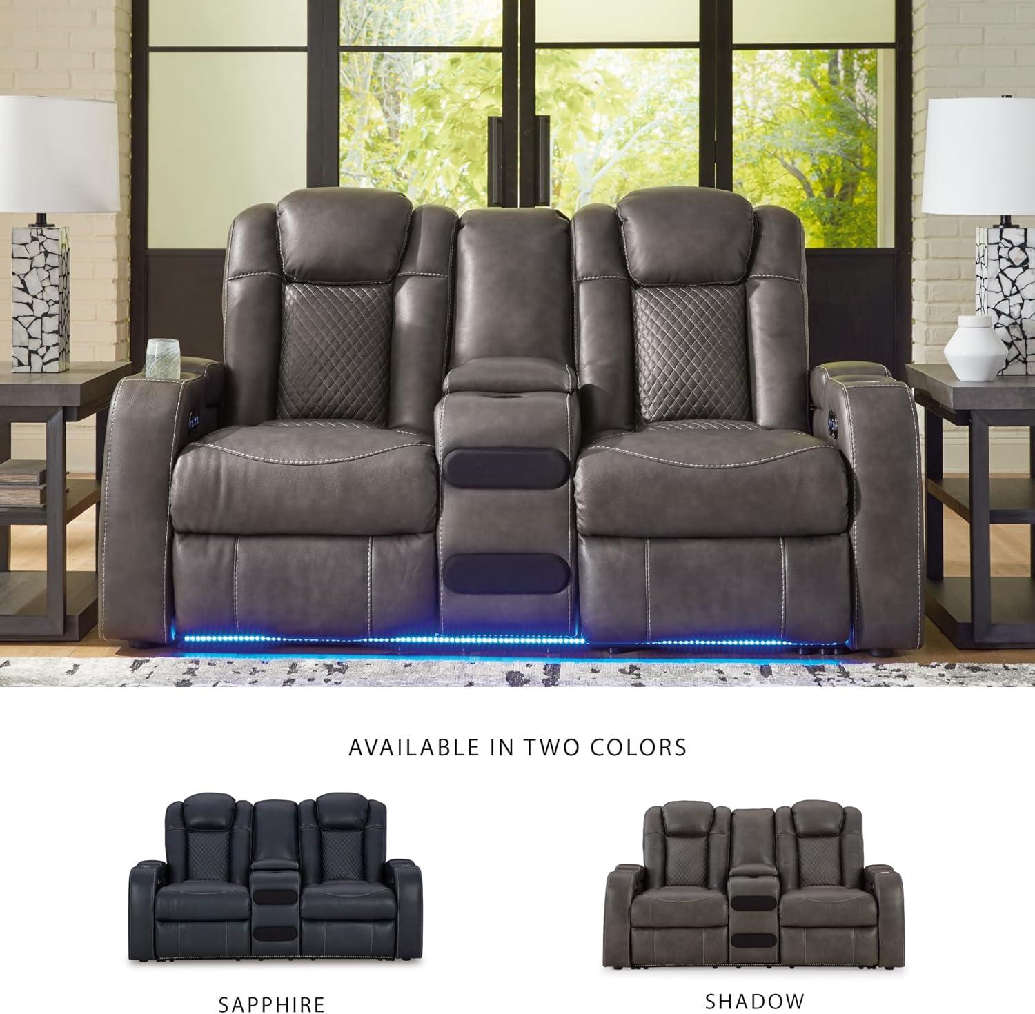 imageSignature Design by Ashley NextGen DuraPella Power Reclining Loveseat with Console ampamp Adjustable Headrest SandDark Gray