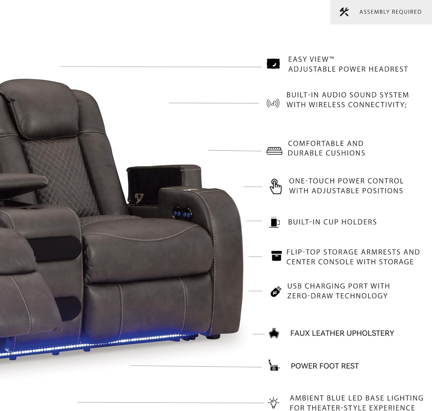 imageSignature Design by Ashley NextGen DuraPella Power Reclining Loveseat with Console ampamp Adjustable Headrest SandDark Gray