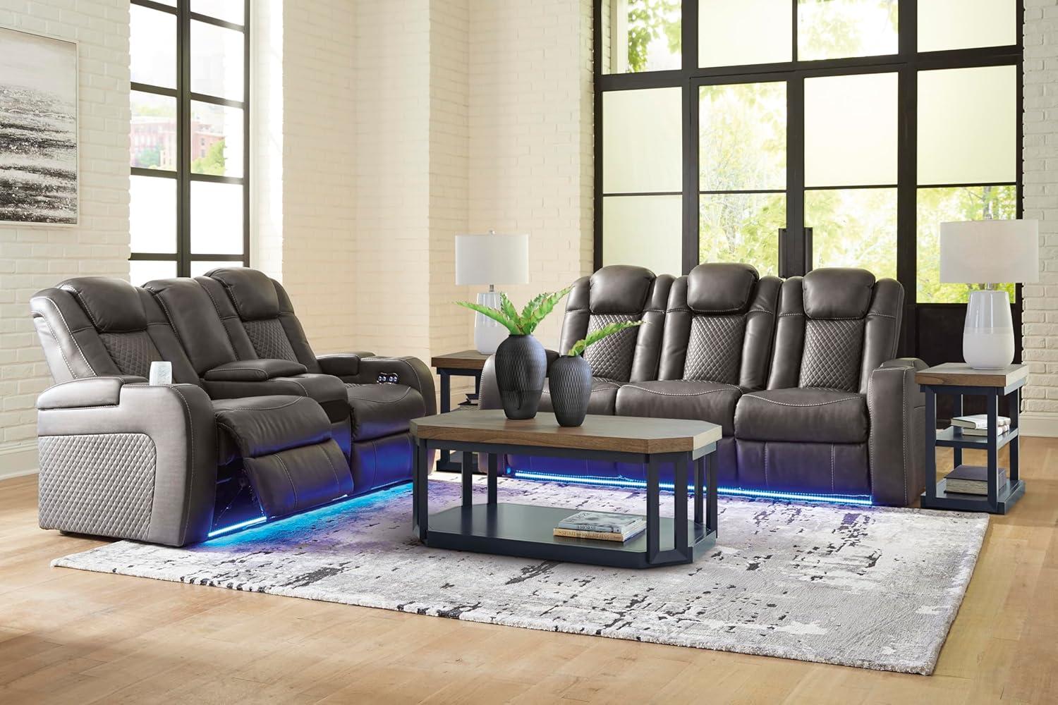 imageSignature Design by Ashley NextGen DuraPella Power Reclining Loveseat with Console ampamp Adjustable Headrest SandDark Gray