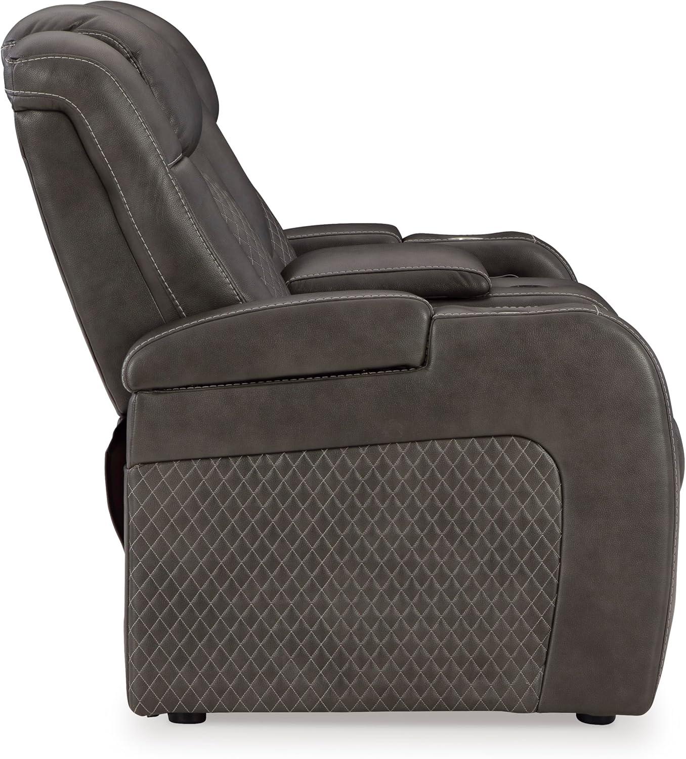 imageSignature Design by Ashley NextGen DuraPella Power Reclining Loveseat with Console ampamp Adjustable Headrest SandDark Gray