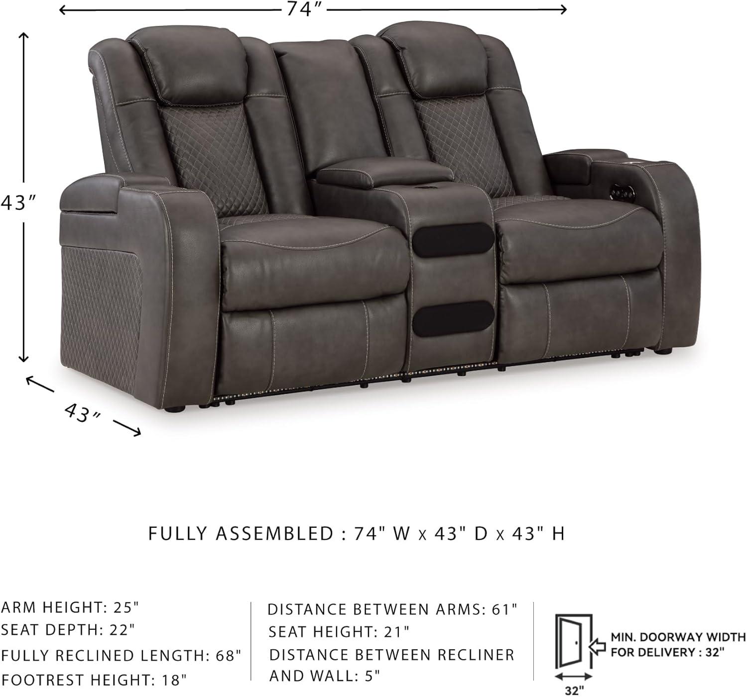 imageSignature Design by Ashley NextGen DuraPella Power Reclining Loveseat with Console ampamp Adjustable Headrest SandDark Gray