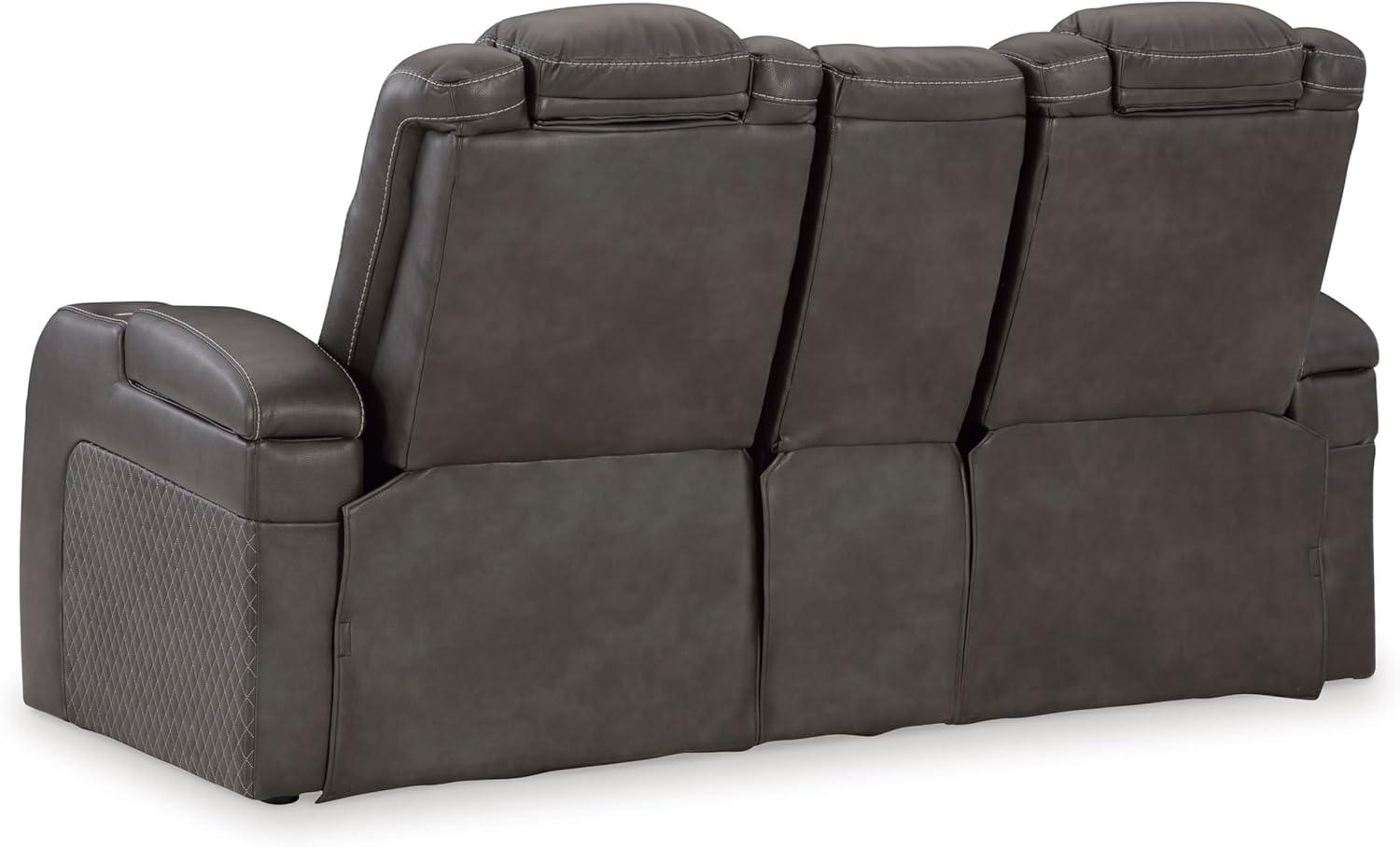 imageSignature Design by Ashley NextGen DuraPella Power Reclining Loveseat with Console ampamp Adjustable Headrest SandDark Gray